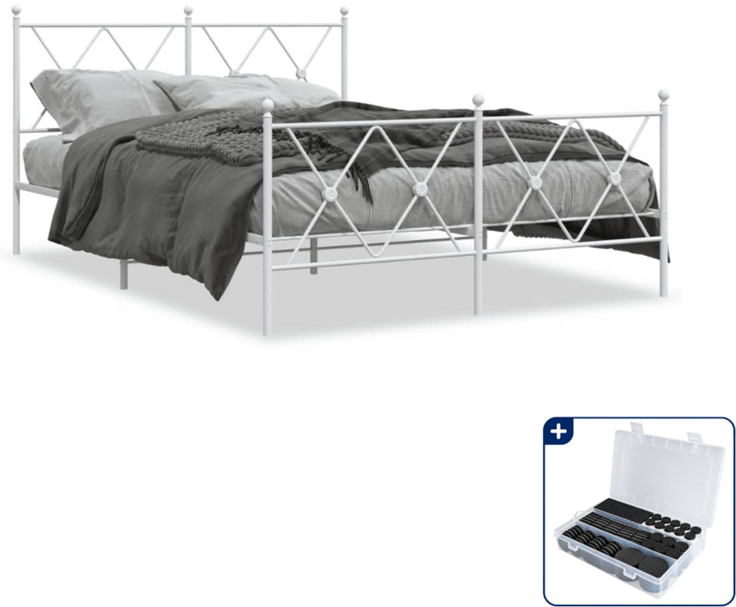vidaXL Bedframe 140 x 190 cm - staal - wit - Inclusief antikrasvilt 177-delig
