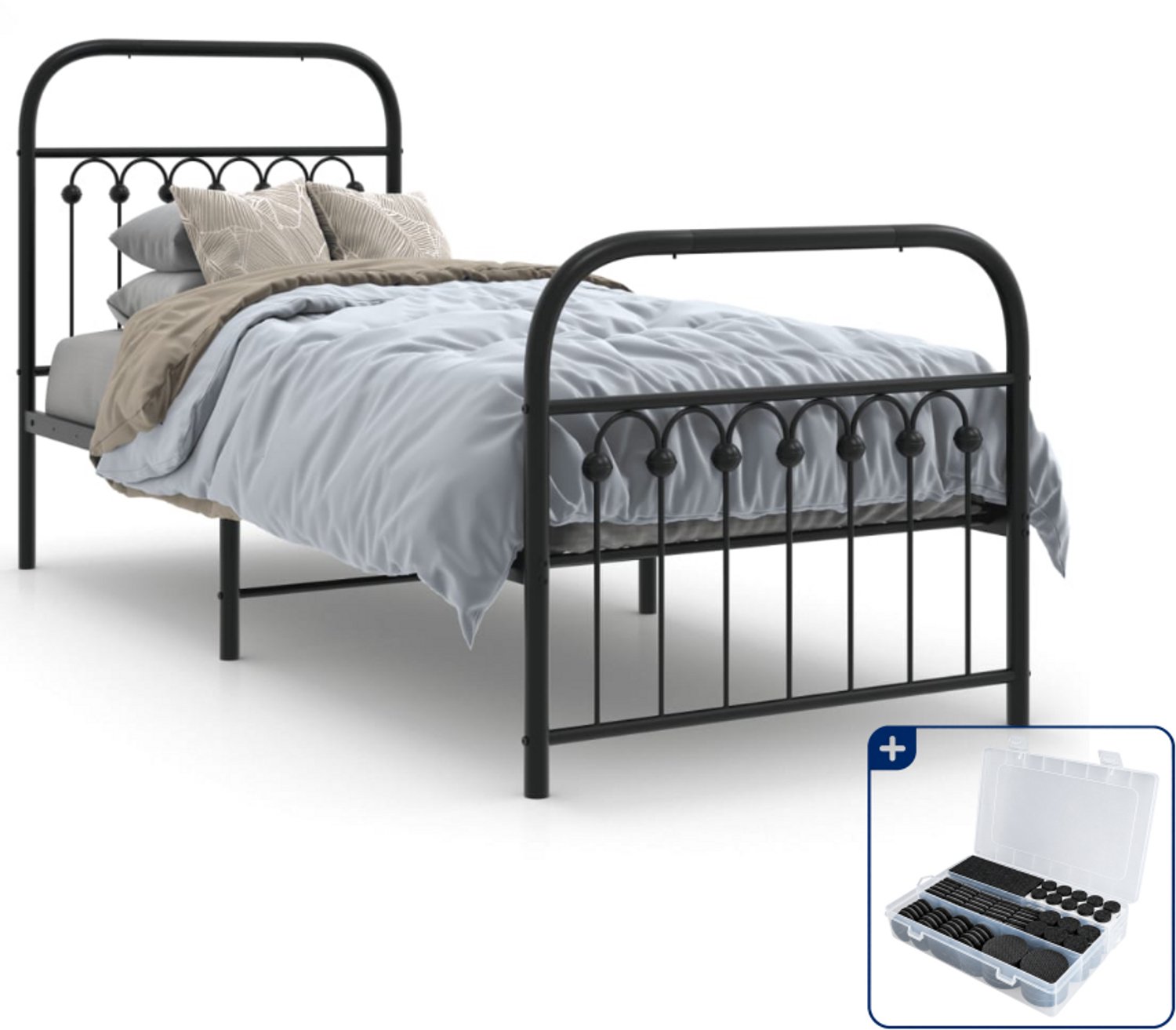 vidaXL bedframe - 75 x 190 cm - staal - zwart - Inclusief antikrasvilt 177-delig