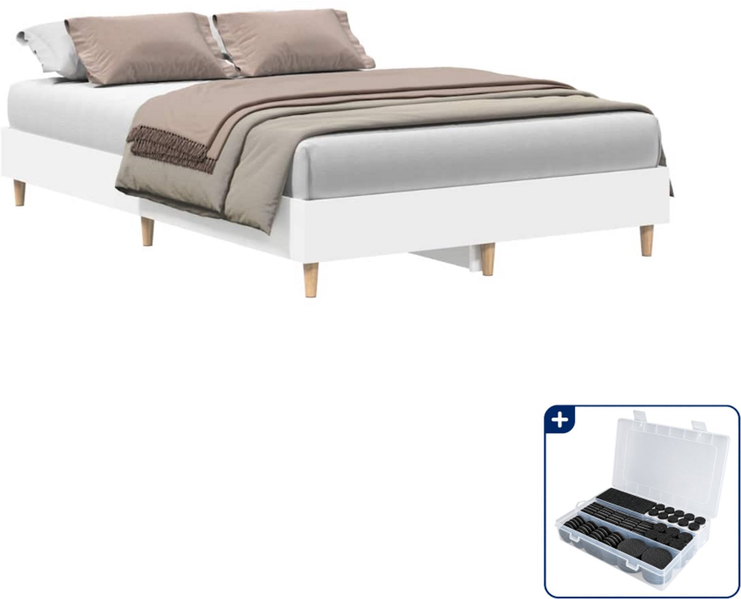 vidaXL bedframe - 140 x 190 cm - bewerkt hout - wit - Inclusief antikrasvilt 177-delig