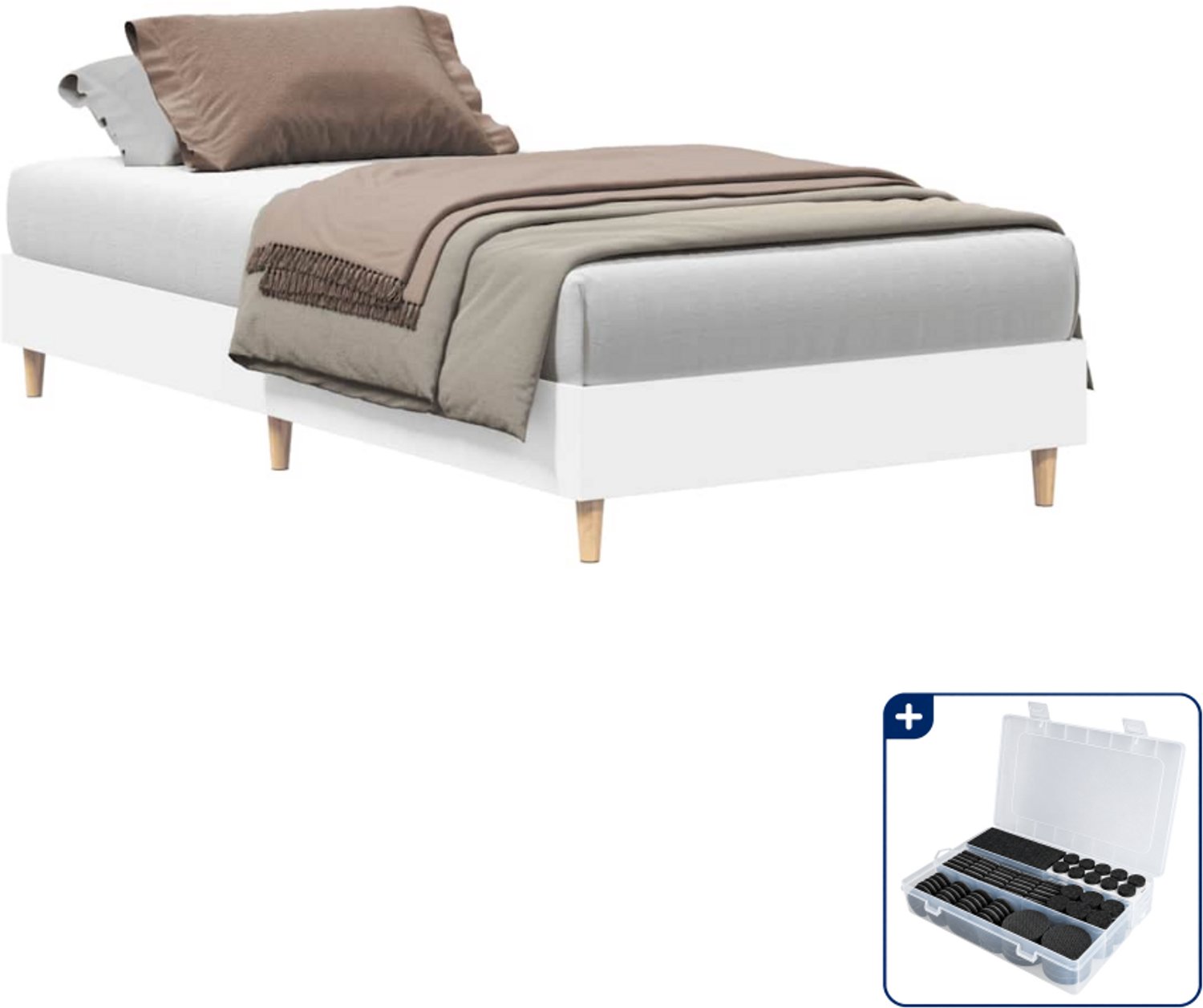 vidaXL bedframe - 75 x 190 cm - bewerkt hout - wit - Inclusief antikrasvilt 177-delig