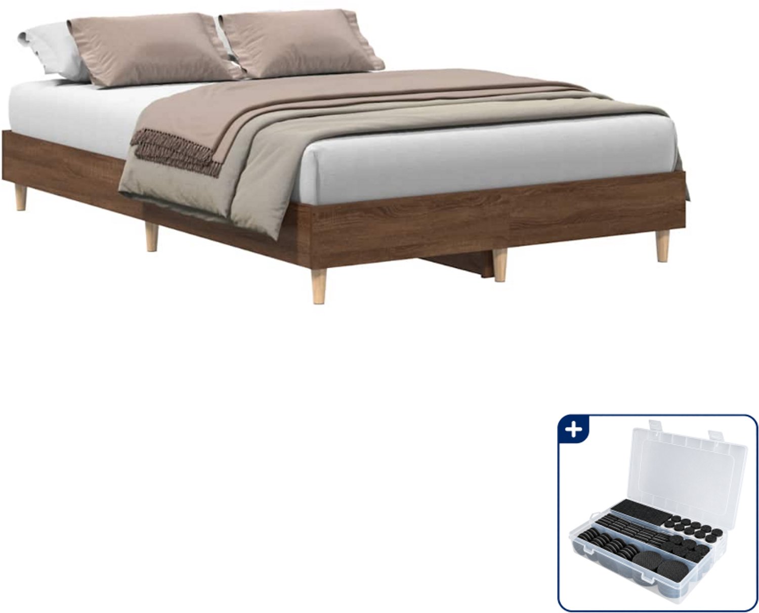 vidaXL bedframe - 120 x 190 cm - bruineiken - Inclusief antikrasvilt 177-delig