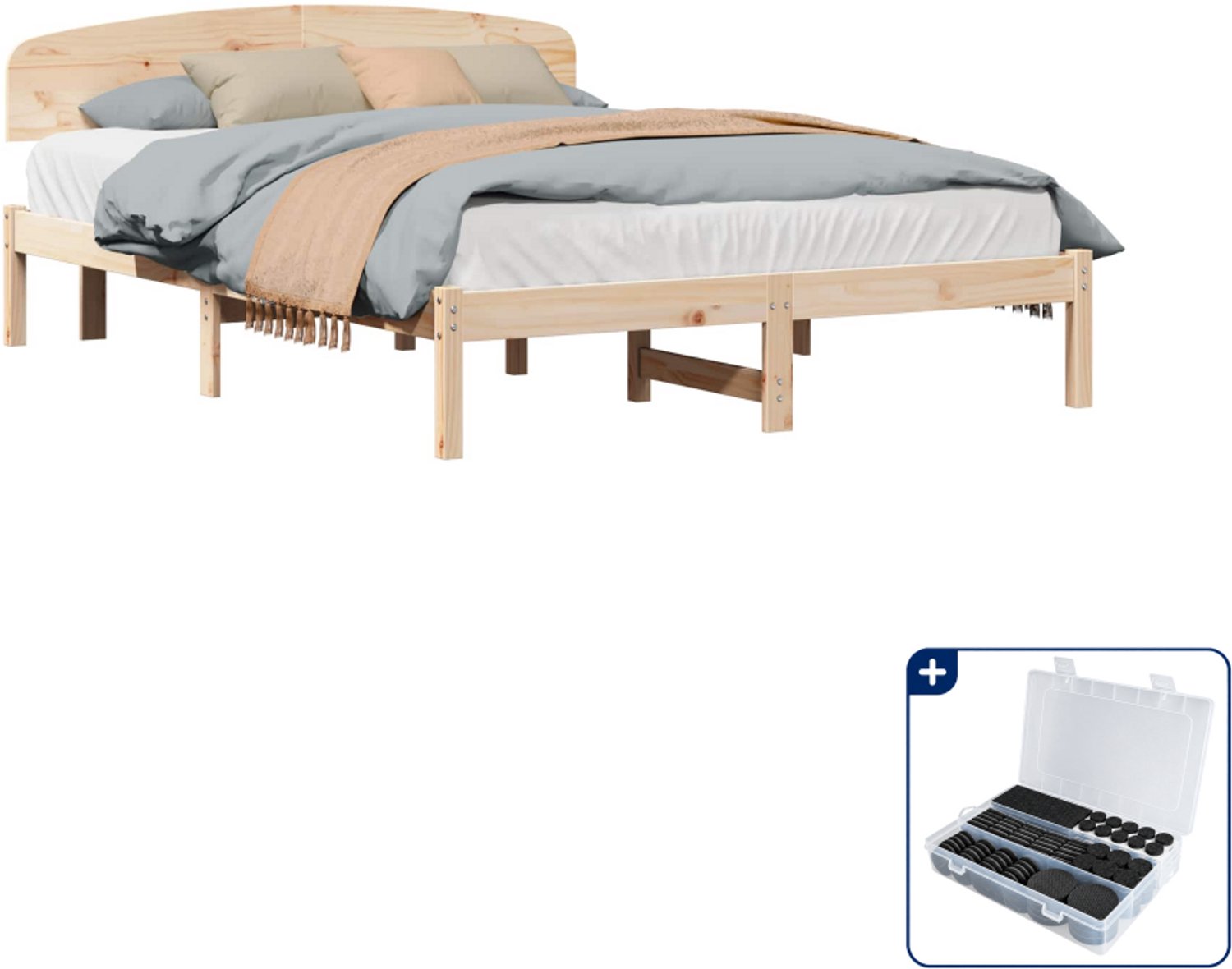 vidaXL bedframe met hoofdeinde - Queensize 160 x 200 cm - naturel - Inclusief antikrasvilt 177-delig Bruin