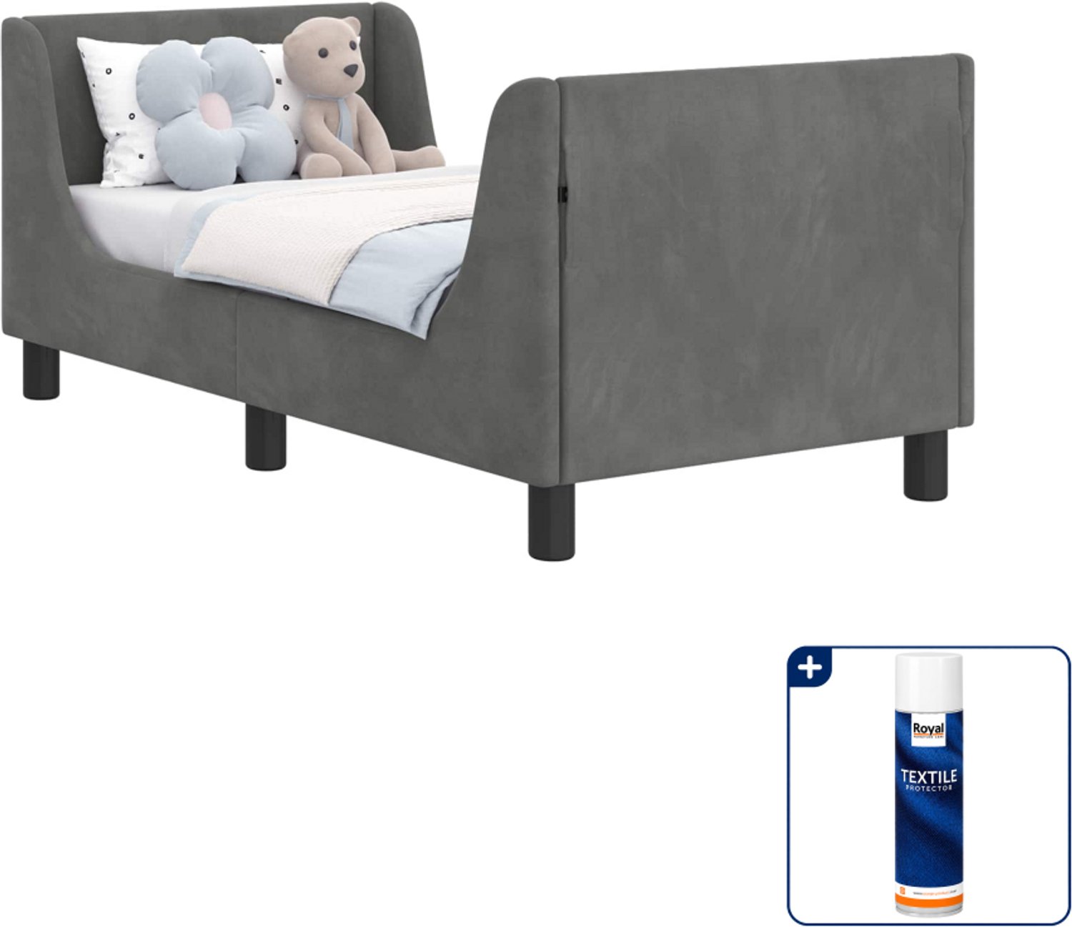 vidaXL peuterbed met hoofdbord - 70 x 140 cm - fluweel - donkergrijs - Inclusief textielbeschermer 500 ml