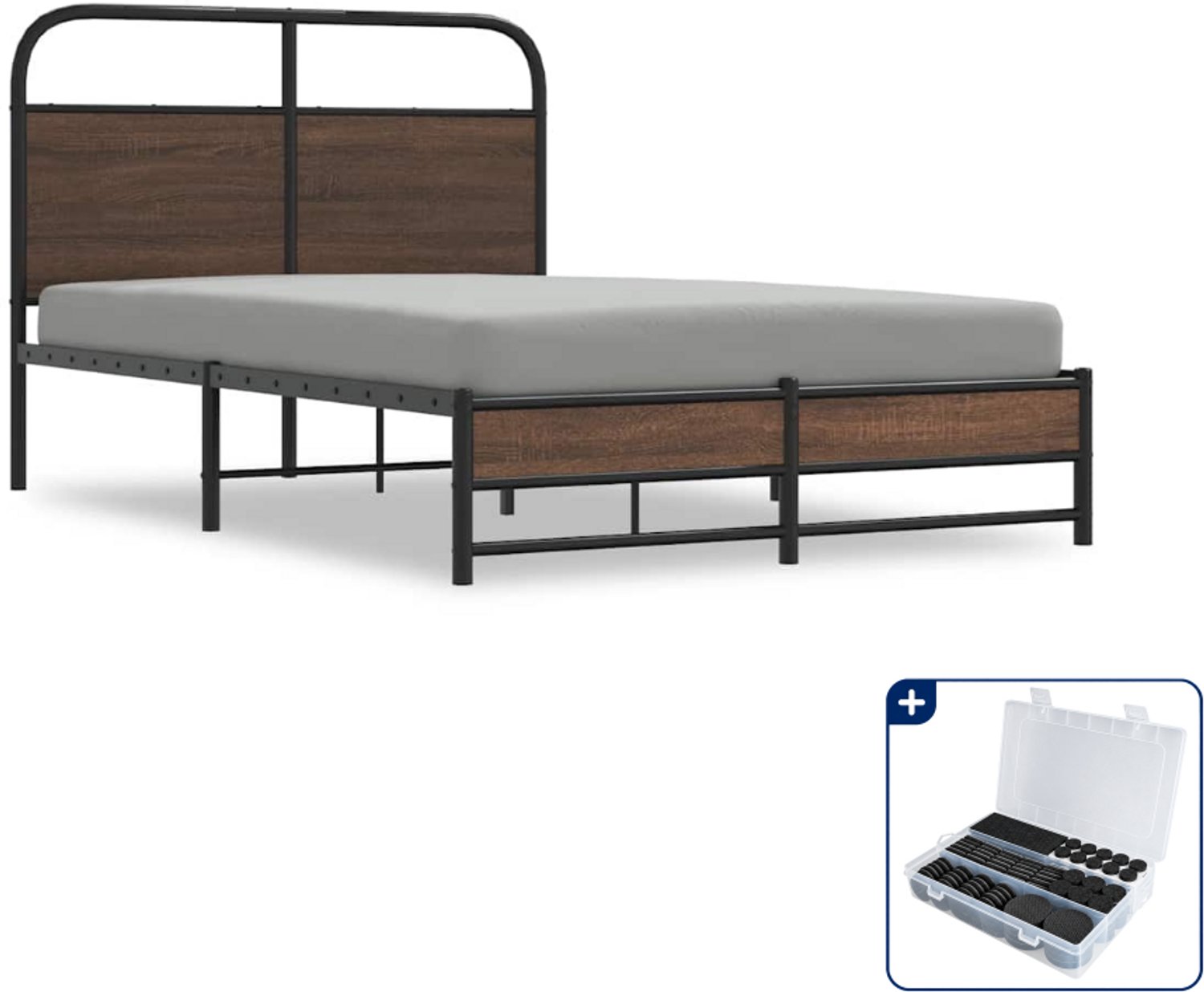 vidaXL bedframe - 135 x 190 cm - bruineiken - Inclusief antikrasvilt 177-delig