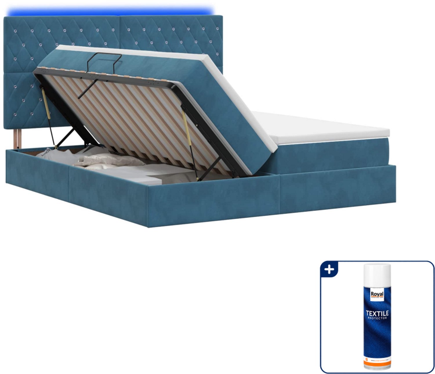 vidaXL opslagbed - Super kingsize - 200 x 200 cm - donkerblauw - Inclusief textielbeschermer 500 ml
