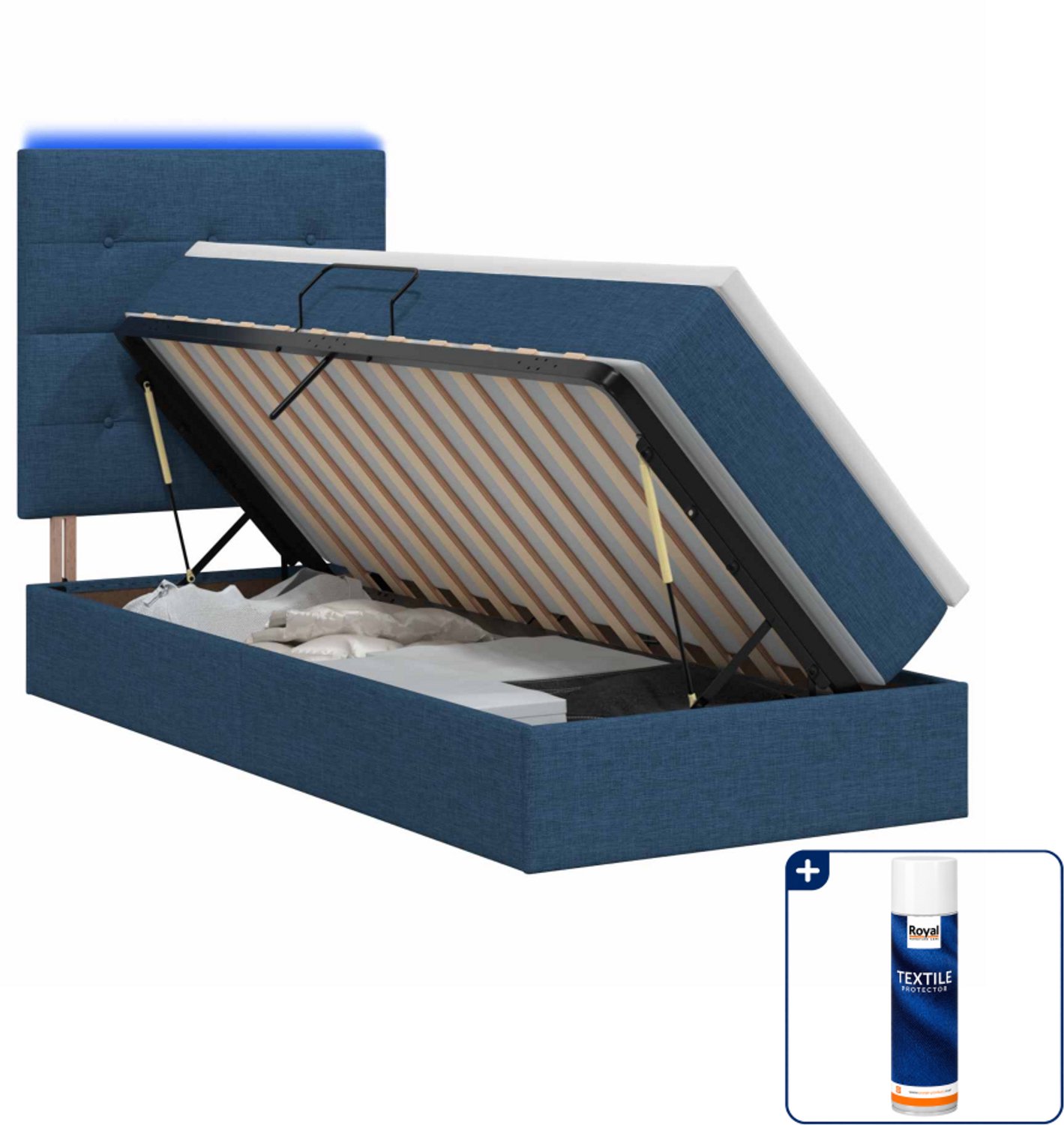 vidaXL led opbergbed met matras - 100 x 200 cm - blauw - Inclusief textielbeschermer 500 ml