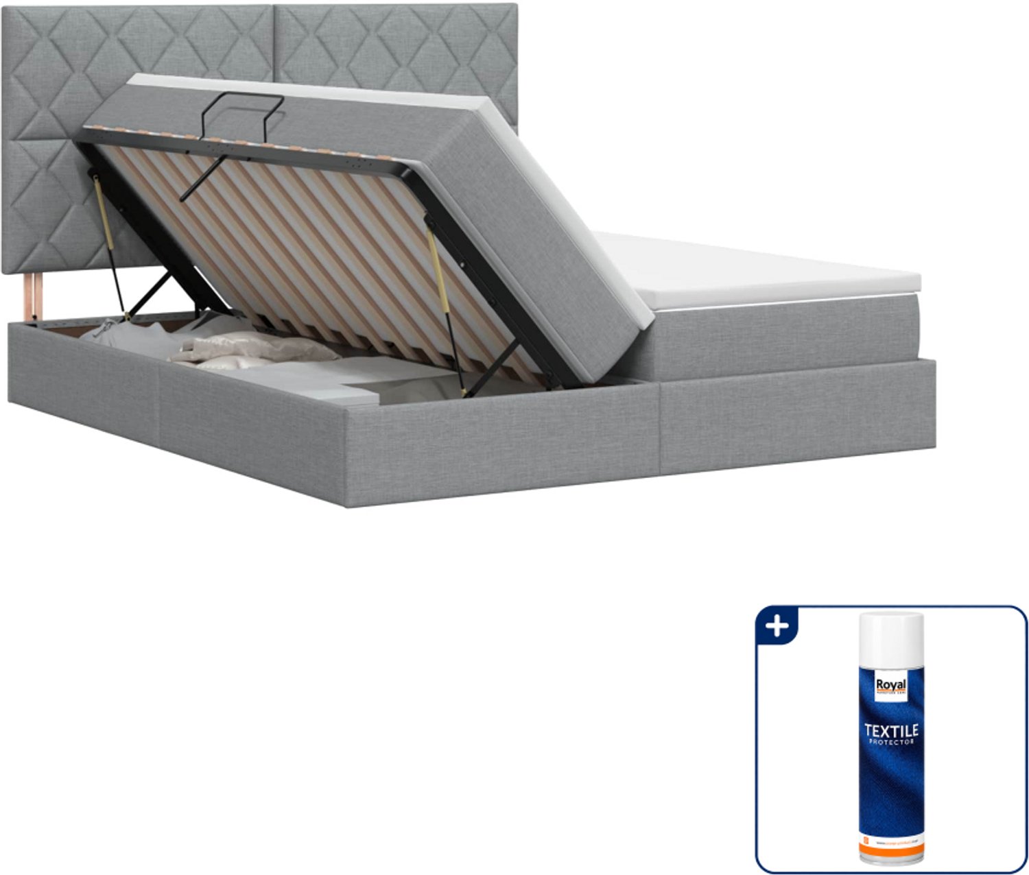 vidaXL opbergbed - Kingsize - 180 x 200 cm - lichtgrijs - Inclusief textielbeschermer 500 ml
