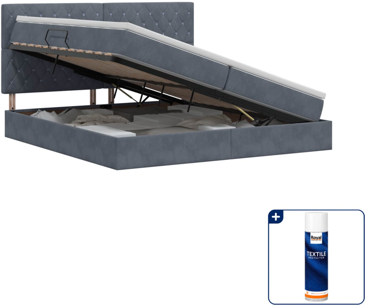 vidaXL Opbergbed met matras - 200 x 200 cm - donkergrijs - Inclusief textielbeschermer 500 ml Donker Grijn