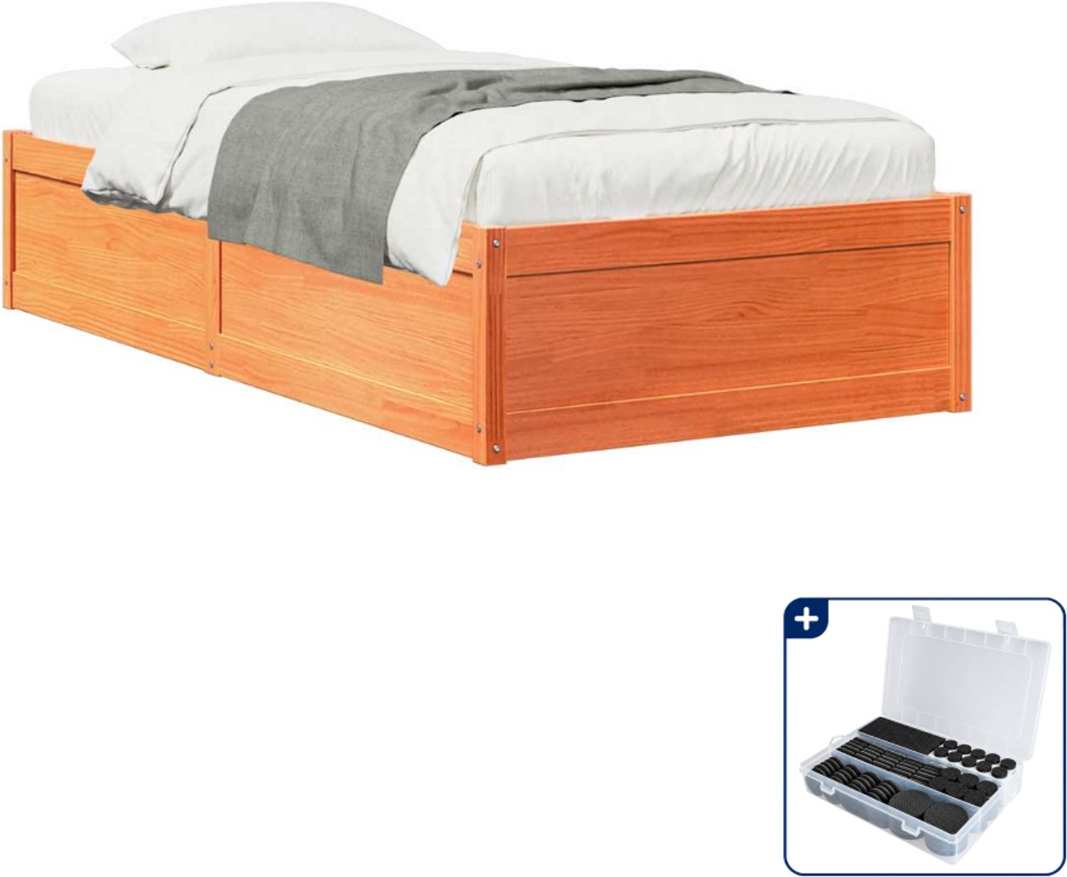 vidaXL bedframe 75 x 190 cm - massief grenenhout - wasbruin - Inclusief antikrasvilt 177-delig