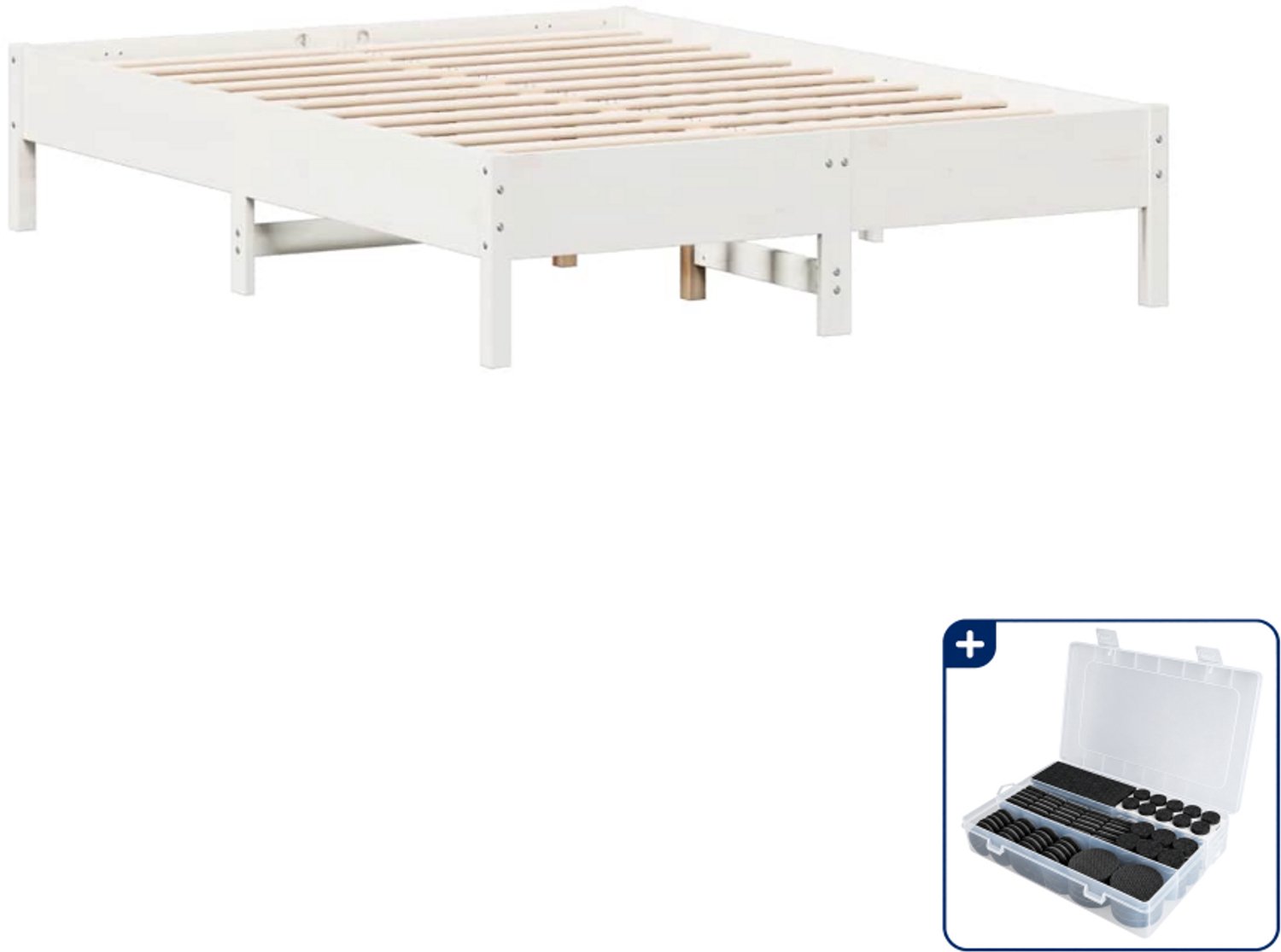 vidaXL bedframe - 140 x 190 cm - massief grenenhout - wit - Inclusief antikrasvilt 177-delig