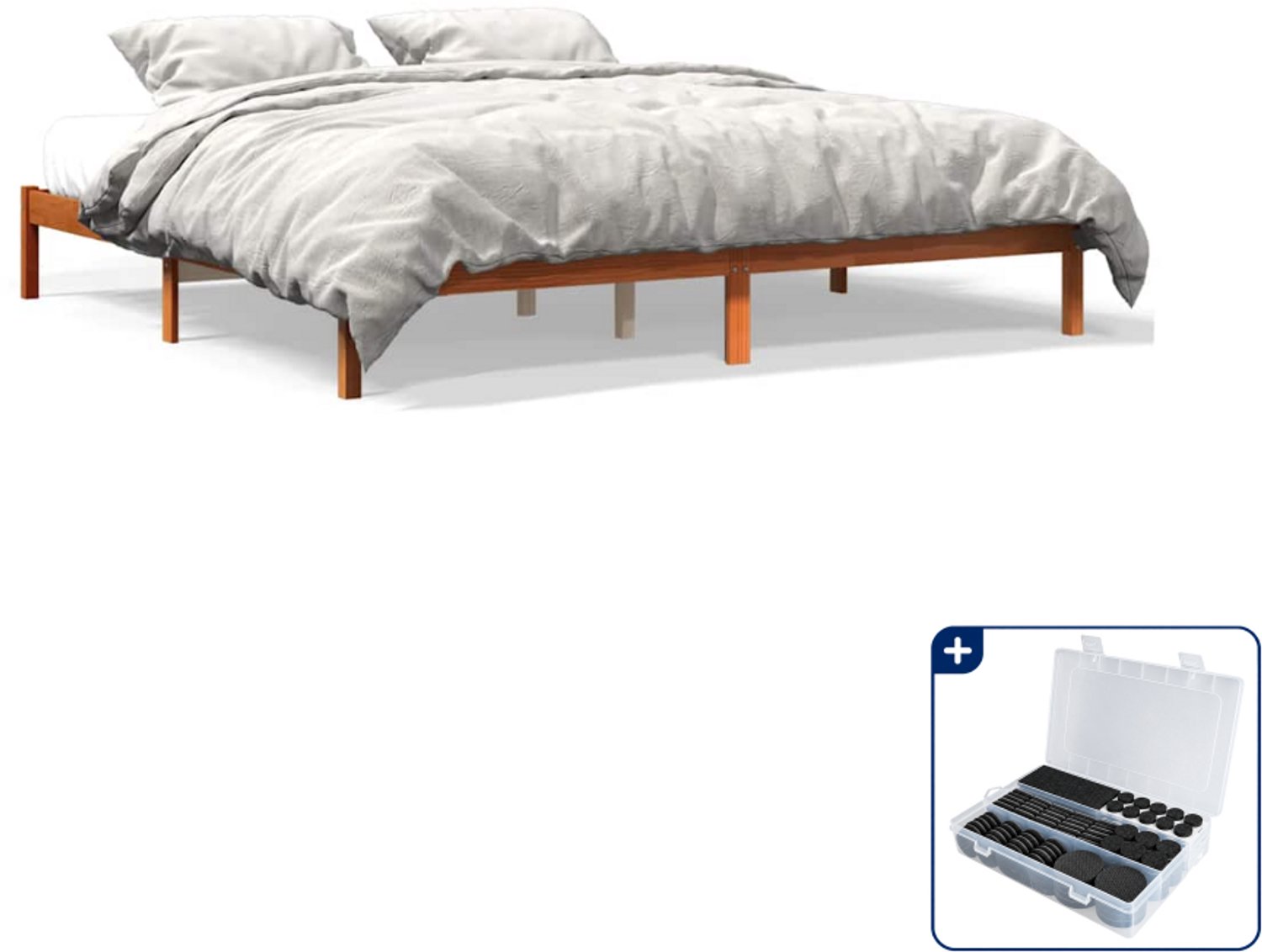 vidaXL Bedframe - 200 x 200 cm - massief grenenhout - wasbruin - Inclusief antikrasvilt 177-delig
