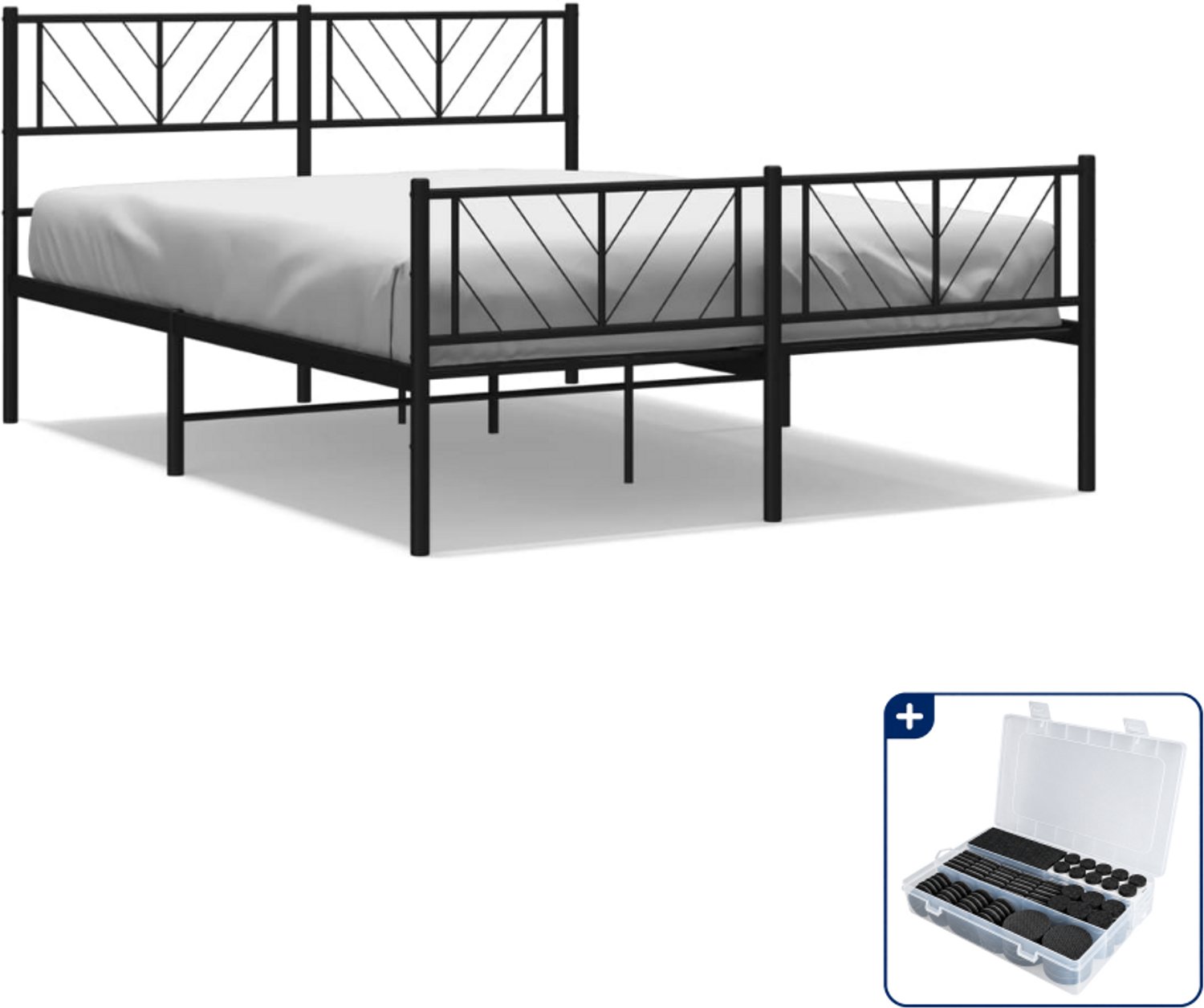 vidaXL bedframe - 140 x 190 cm - staal - zwart - Inclusief antikrasvilt 177-delig