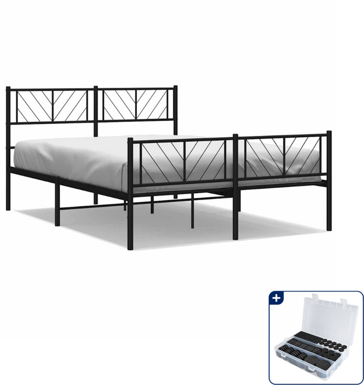 vidaXL bedframe - 150 x 200 cm - staal - zwart - Inclusief antikrasvilt 177-delig