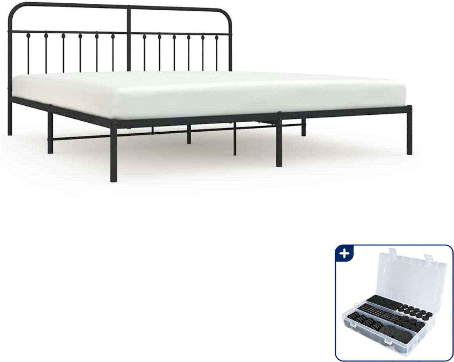 vidaXL bedframe met hoofdbord - 193 x 203 cm - staal - zwart - Inclusief antikrasvilt 177-delig