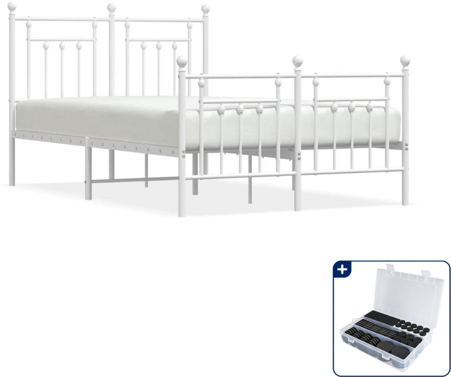 vidaXL Bedframe - 135 x 190 cm - staal - wit - Inclusief antikrasvilt 177-delig