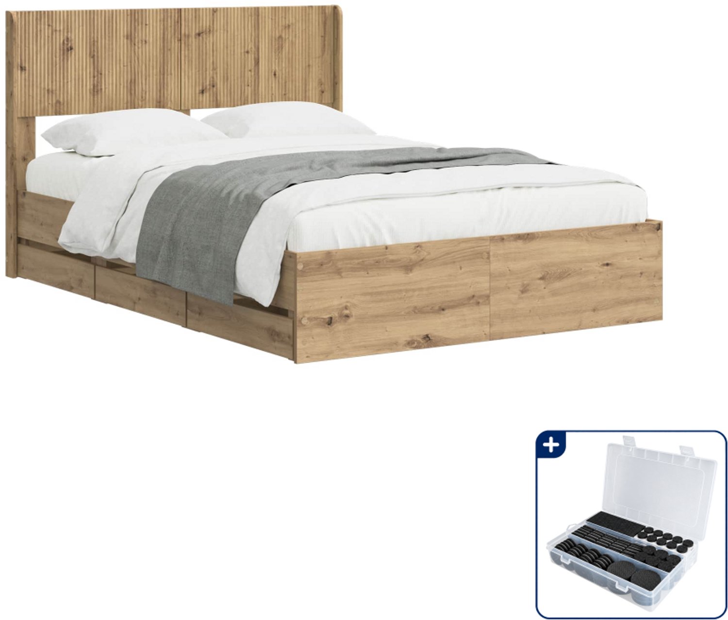 vidaXL bedframe met opbergruimte - 120 x 200 cm - bewerkt hout - artisan oak - Inclusief antikrasvilt 177-delig Bruin