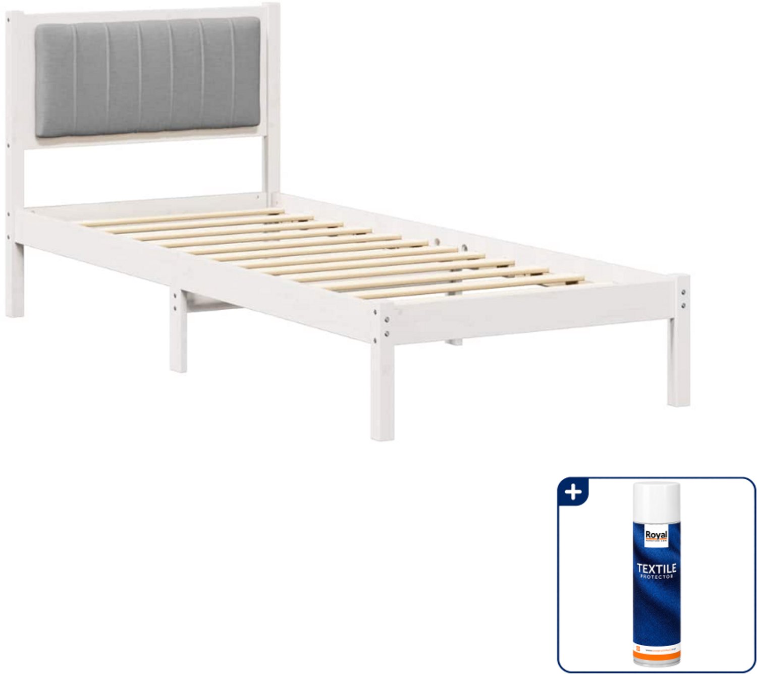 vidaXL bedframe - 75 x 190 cm - massief grenenhout - lichtgrijs - Inclusief textielbeschermer 500 ml Wit