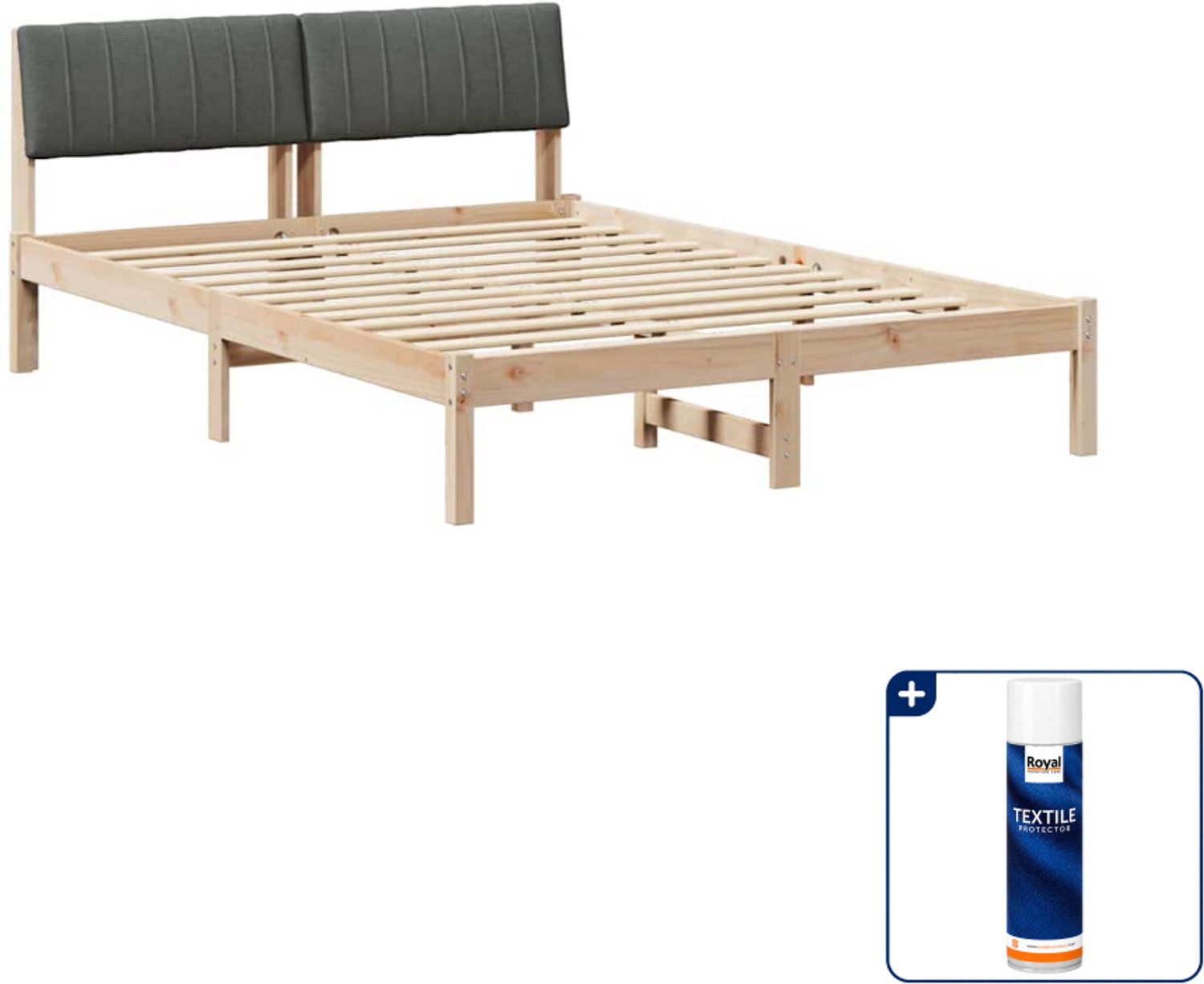 vidaXL Bedframe - 135 x 190 cm - massief grenenhout - bruin en donkergrijs - Inclusief textielbeschermer 500 ml