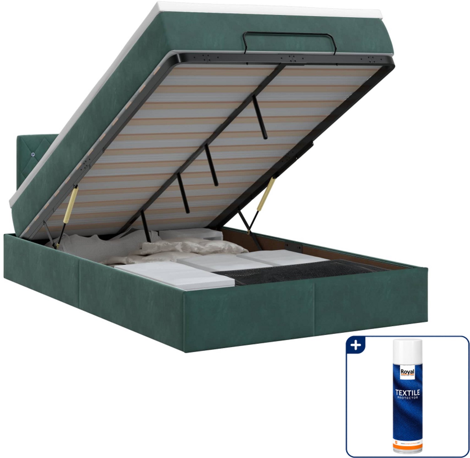 vidaXL ottoman bed met matras - 120 x 200 cm - fluweel - donkergroen - Inclusief textielbeschermer 500 ml