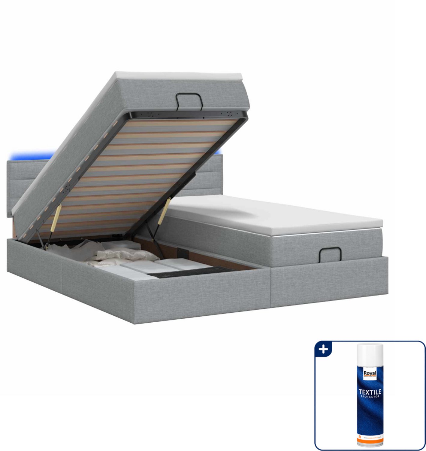 vidaXL Ottoman bed - Kingsize - 180 x 200 cm - lichtgrijs - Inclusief textielbeschermer 500 ml