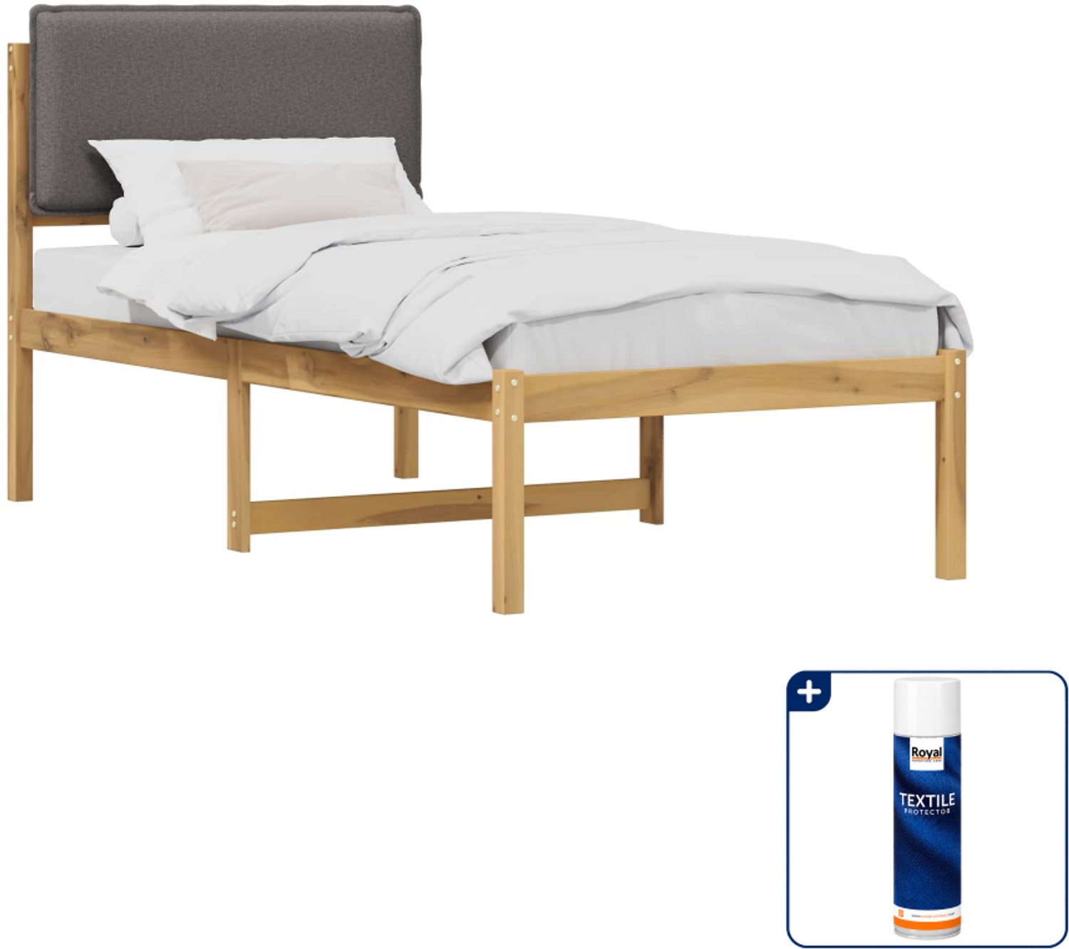 vidaXL bedframe - 90 x 200 cm - massief acaciahout - whitewash/grijs - Inclusief textielbeschermer 500 ml Bruin