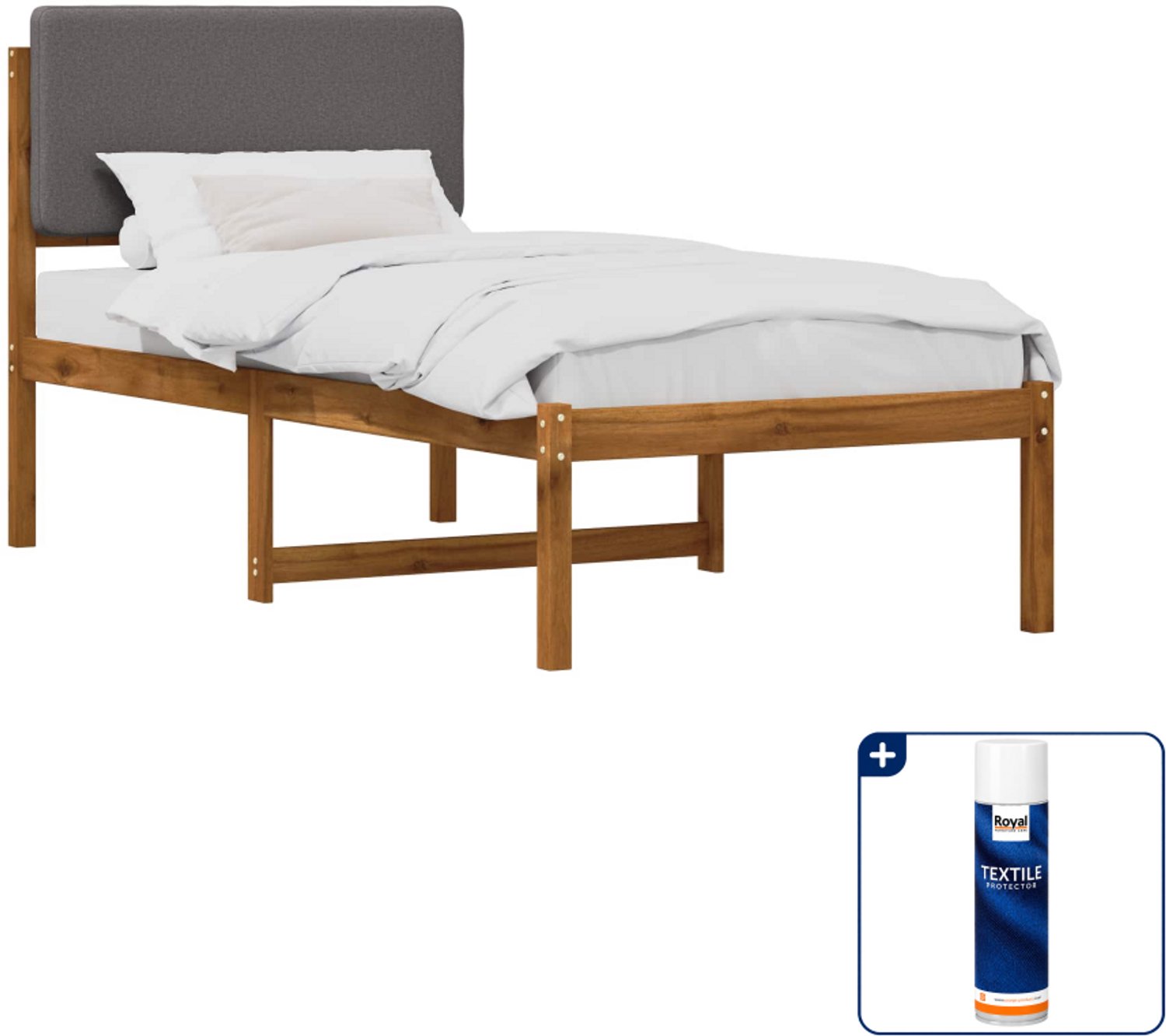 vidaXL bedframe - 75 x 190 cm - massief acaciahout - naturel en grijs - Inclusief textielbeschermer 500 ml Tan