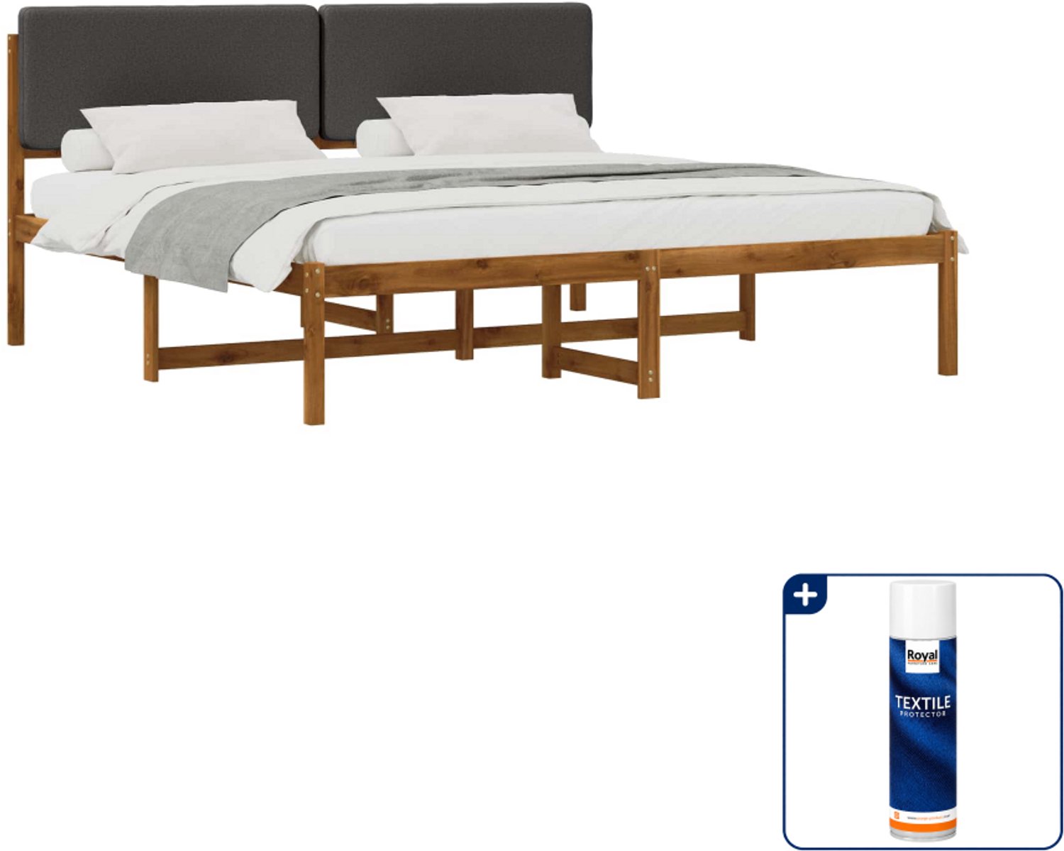 vidaXL bedframe - 200 x 200 cm - massief acaciahout - naturel en grijs - Inclusief textielbeschermer 500 ml Tan