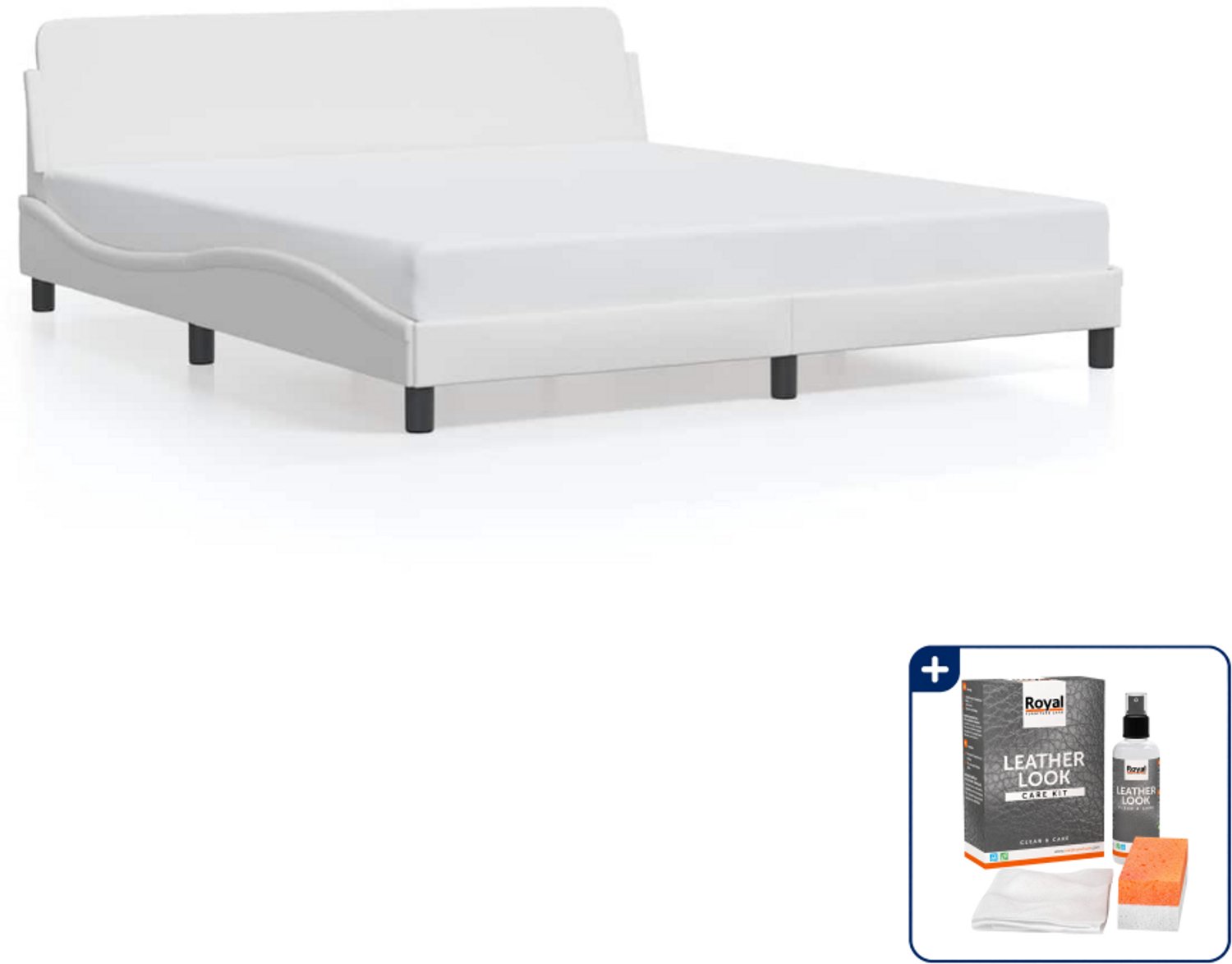 vidaXL bedframe Dover - 183 x 213 cm - kunstleer - wit - Inclusief onderhoudsset voor kunstleer 150 ml