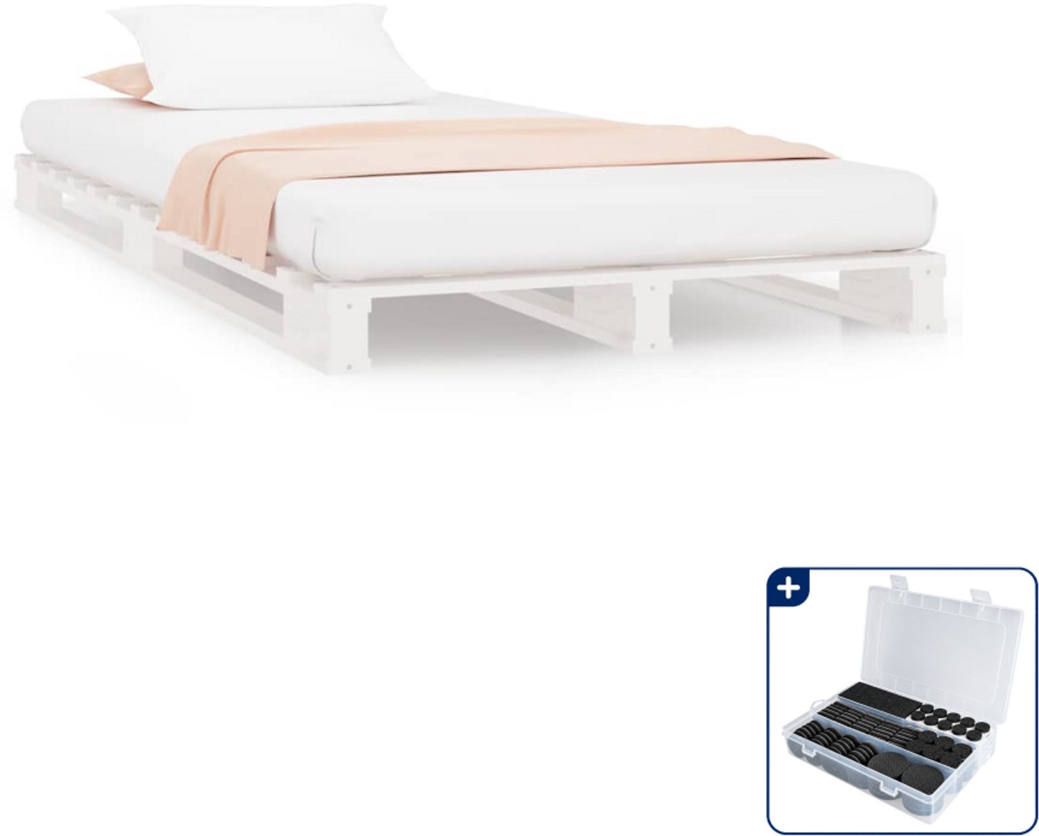 vidaXL palletbed 90 x 200 cm - massief grenenhout - wit - Inclusief antikrasvilt 177-delig