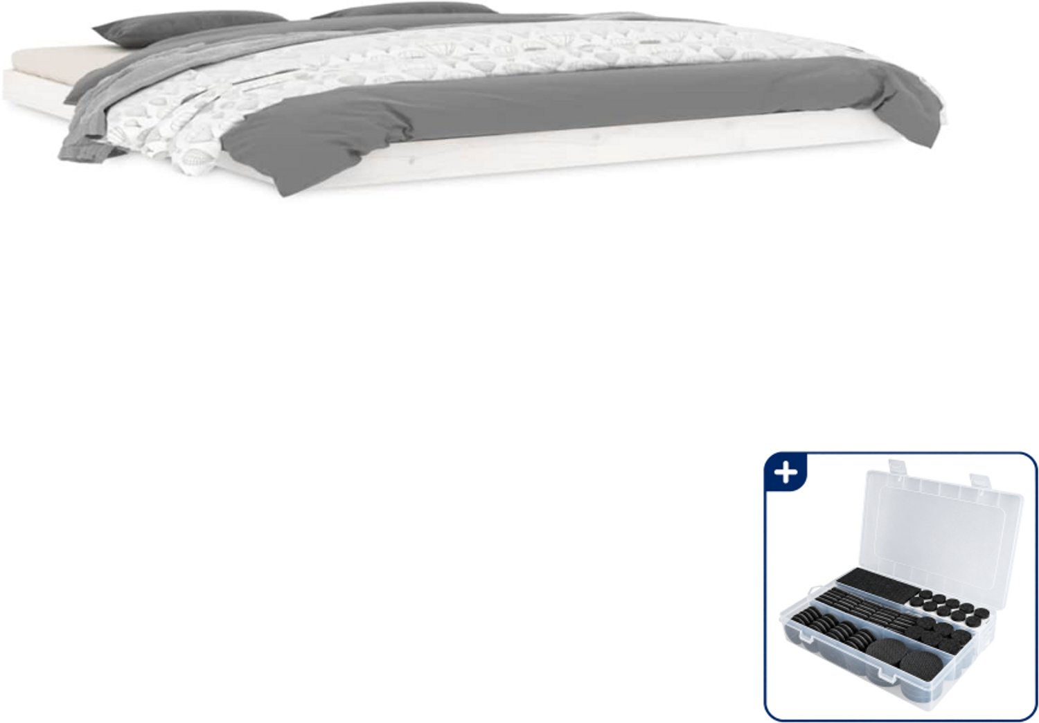 vidaXL Kingsize bedframe 180 x 200 cm - massief grenenhout - wit - Inclusief antikrasvilt 177-delig