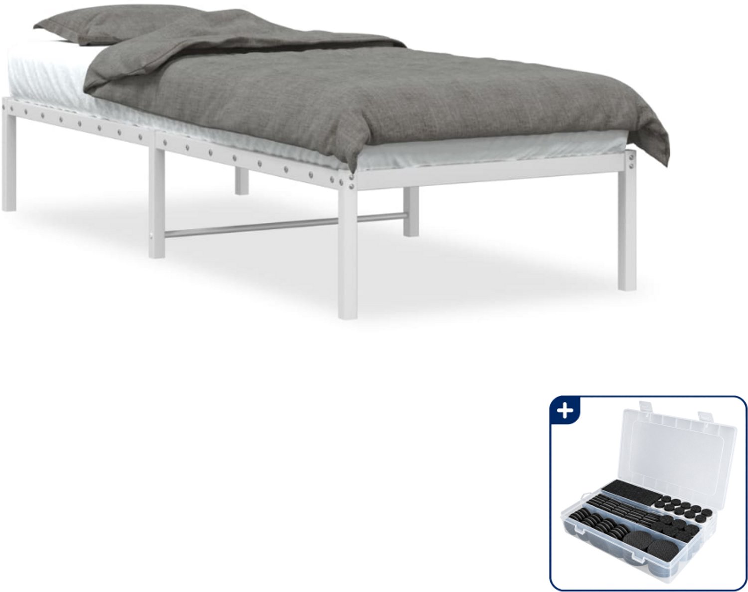vidaXL bedframe - 80 x 200 cm - staal - wit - Inclusief antikrasvilt 177-delig