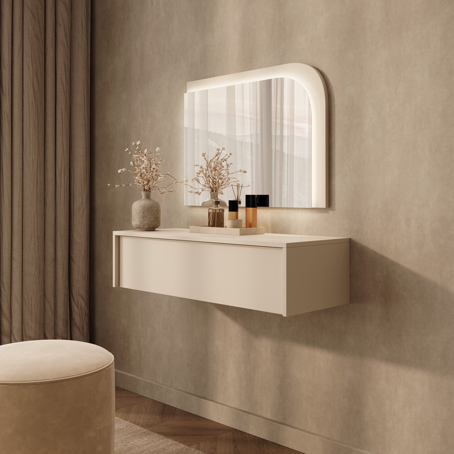 MEUBELLA Summit - Kaptafel met spiegel - Beige - 93x35x23 cm