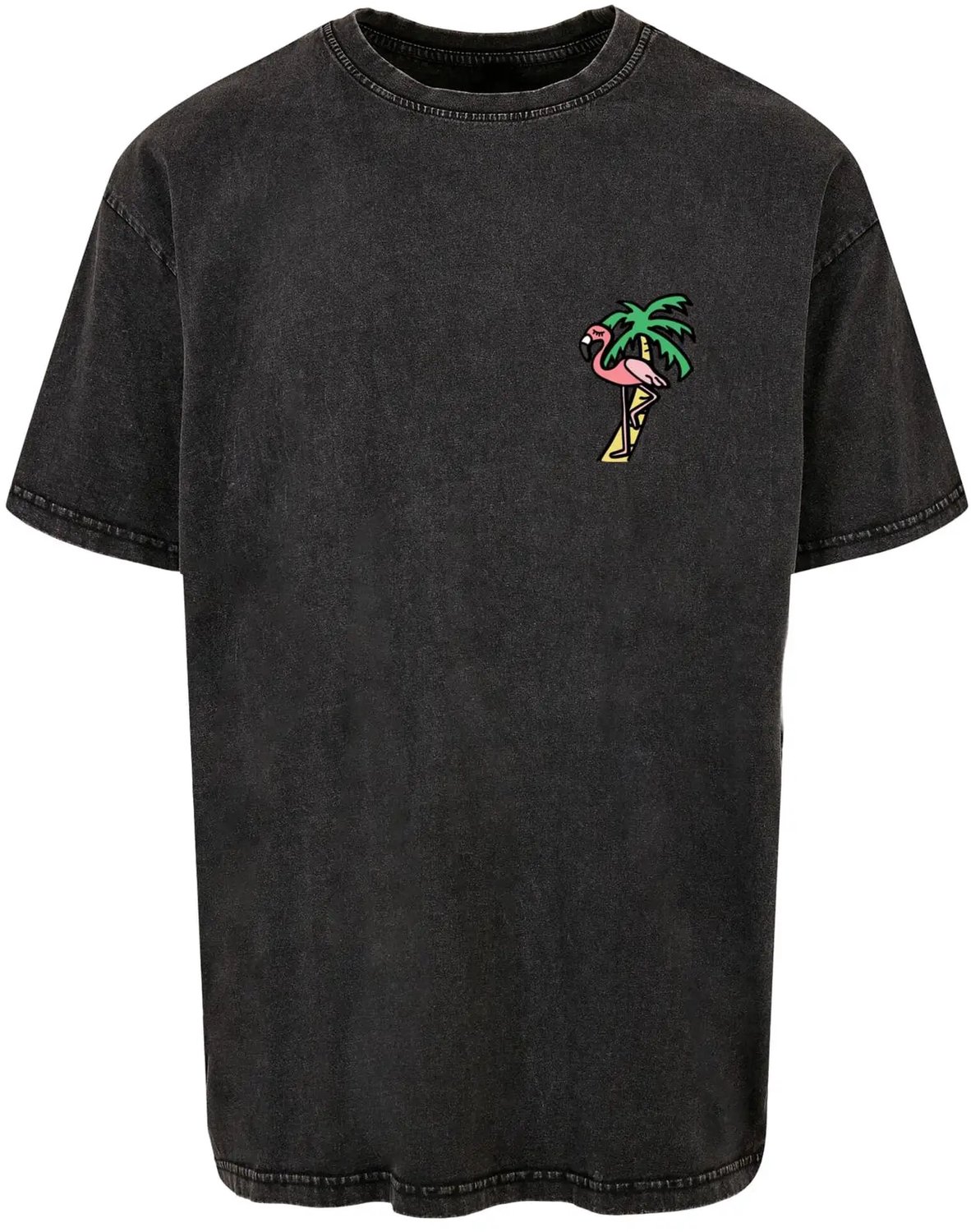 T-shirt Mister Tee Flamingo Acid Washed Heavy Zwart
