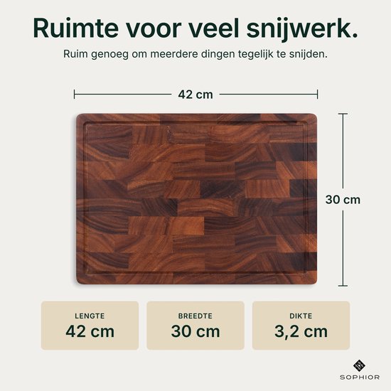 SOPHIOR Houten Snijplank Walnoot Kopshout - Groot 42x30x3,2 cm - Met Sapgeul en Handvaten — cadeau in Kookcadeaus - foto 2
