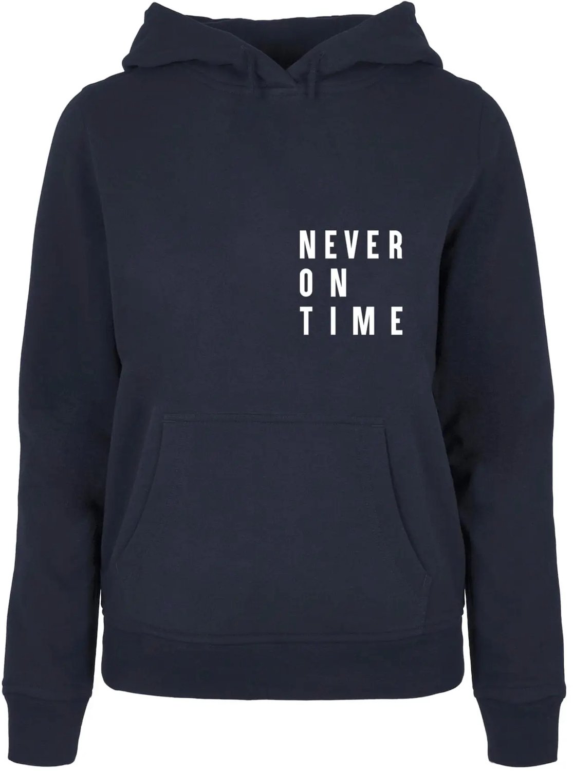 Dames Hoodie Mister Tee Never On Time Basic Blauw