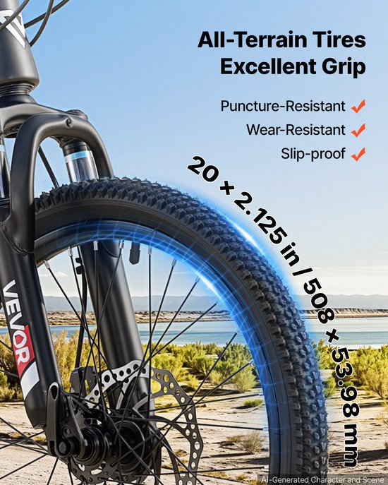 VEVOR Mountainbike 20 inch 21 Versnellingen Carbonstaal Zwart voor Recreatief Fietsen en Lichte Offroad-Tochten, 80 Kg Draagvermogen, Bel, Reflectoren en Lichtbevestiging voor Goede Zichtbaarheid — afbeelding 4