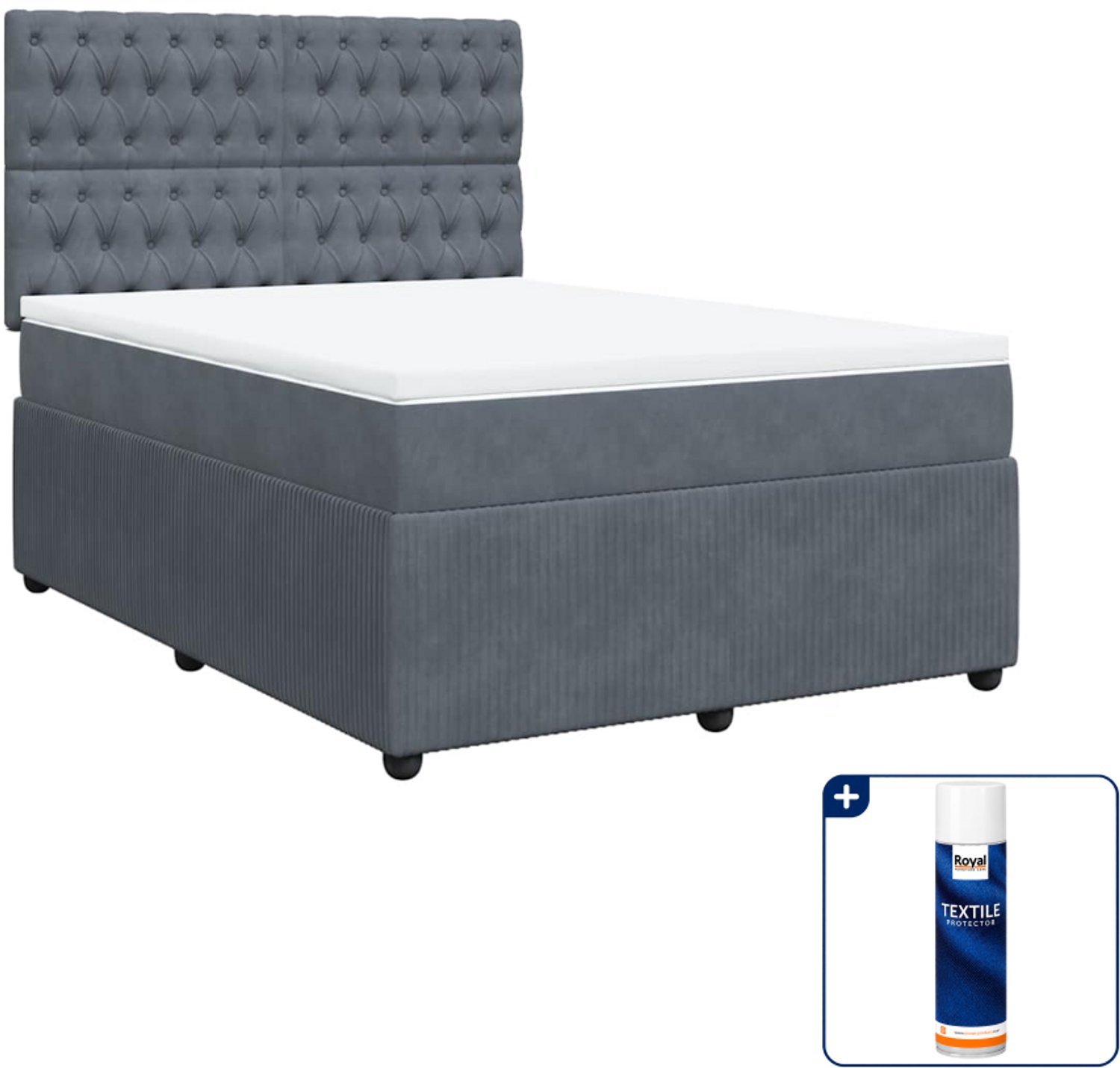vidaXL boxspring Queensize - 160 x 200 cm - fluweel - donkergrijs - Inclusief textielbeschermer 500 ml