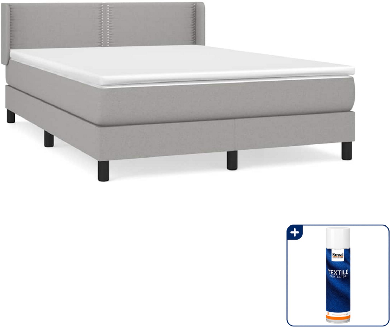 vidaXL boxspring met matras - 140 x 190 cm - stof - lichtgrijs - Inclusief textielbeschermer 500 ml