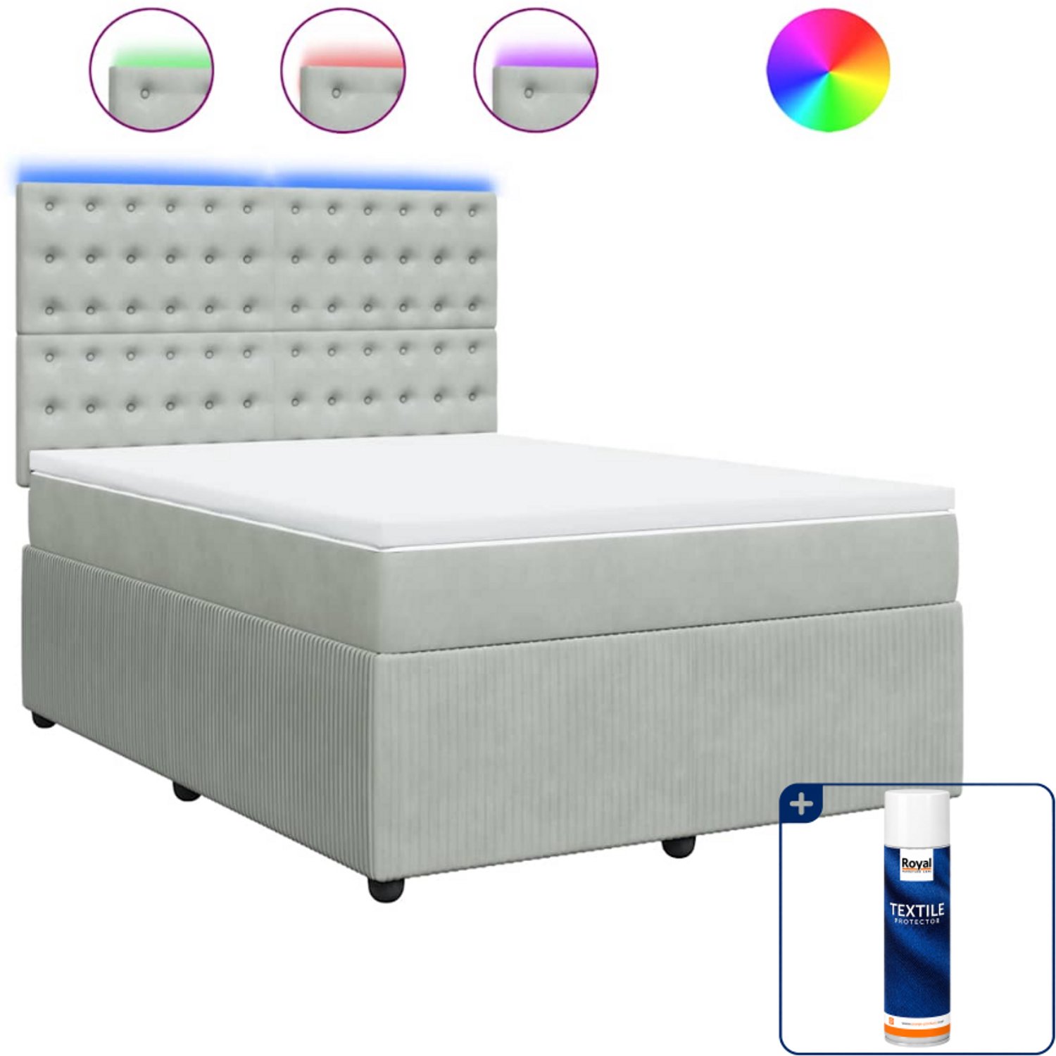 vidaXL boxspring met matras Queensize - 160x200 cm - fluweel lichtgrijs - Inclusief textielbeschermer 500 ml bruin
