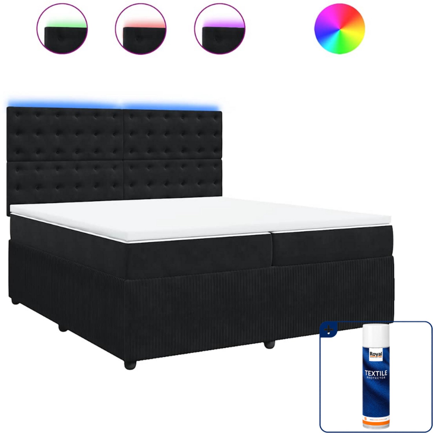 vidaXL Super kingsize boxspring met matras - 200 x 200 cm - zwart - Inclusief textielbeschermer 500 ml