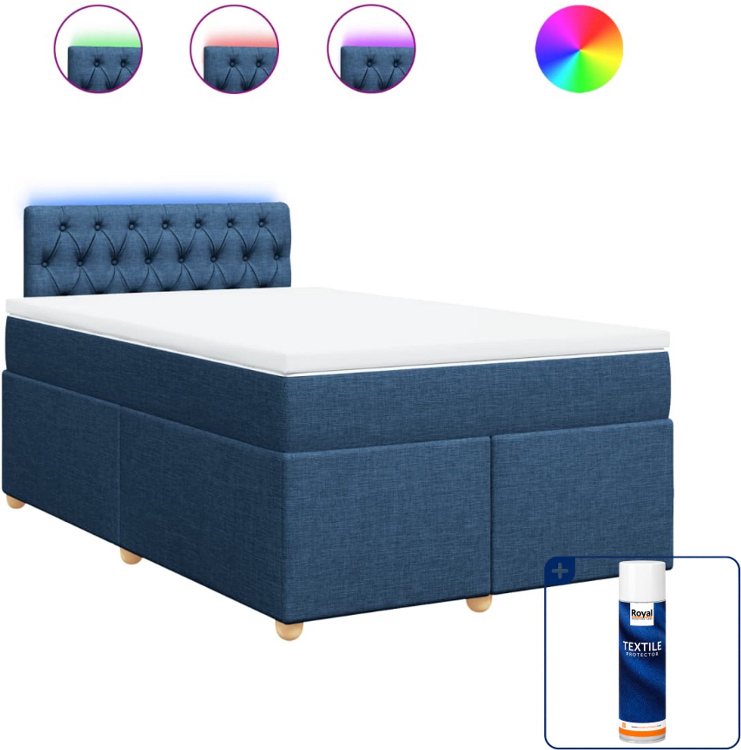 vidaXL boxspring met matras 120 x 190 cm - stof - blauw - Inclusief textielbeschermer 500 ml