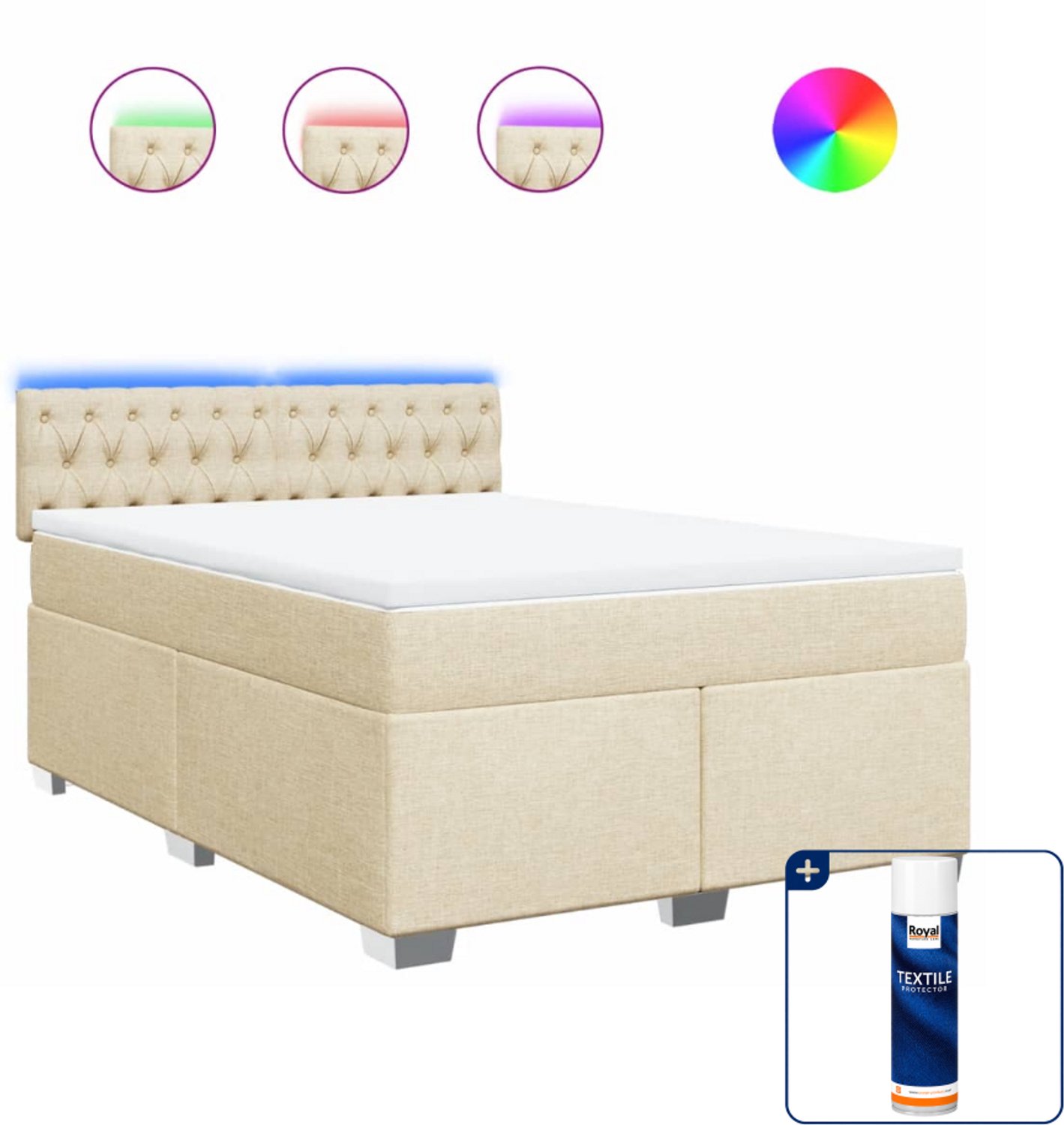 vidaXL boxspring - queensize - 160 x 200 cm - led - crèmekleurig - Inclusief textielbeschermer 500 ml