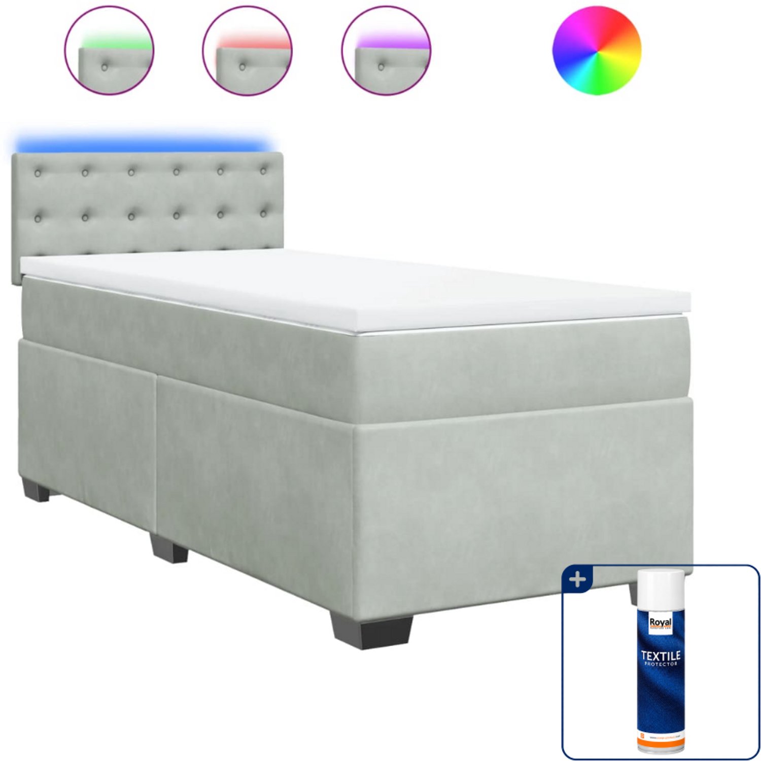 vidaXL boxspring met matras - 90 x 200 cm - fluweel - lichtgrijs - Inclusief textielbeschermer 500 ml