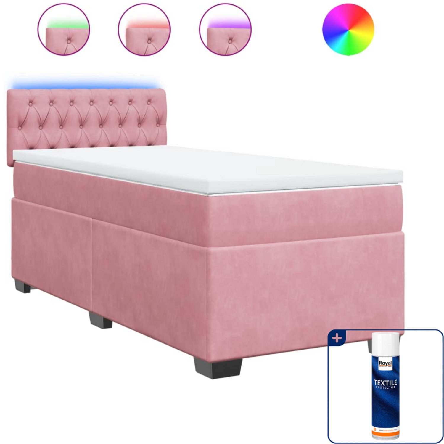 vidaXL boxspring met matras - 100 x 200 cm - fluweel - roze - Inclusief textielbeschermer 500 ml