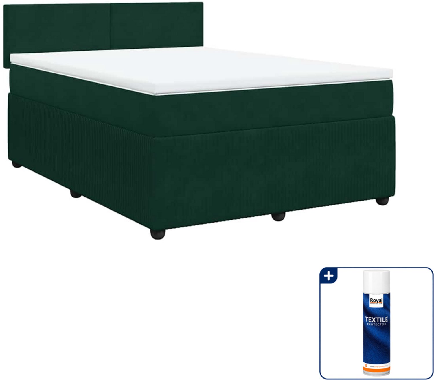 vidaXL boxspring met matras 140 x 190 cm - fluweel - donkergroen - Inclusief textielbeschermer 500 ml