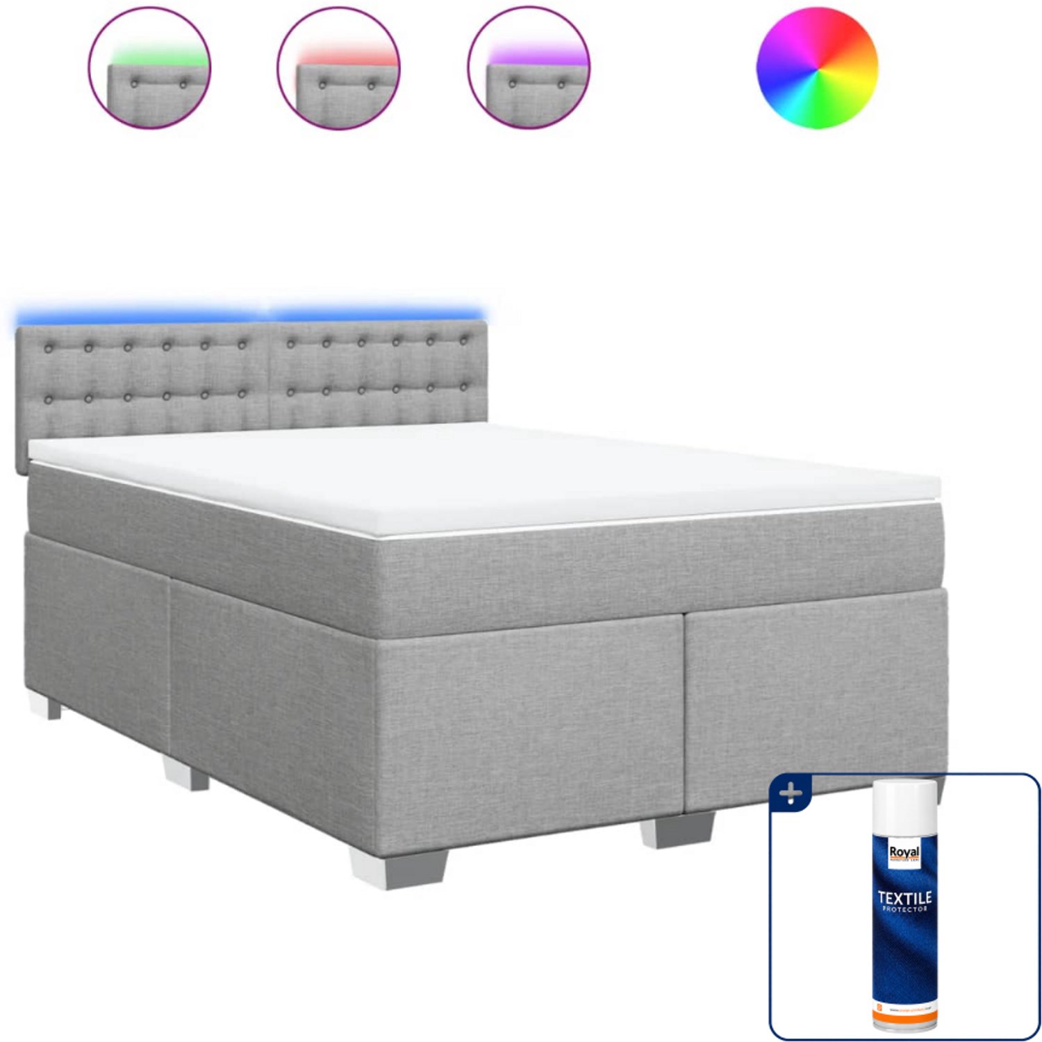vidaXL Boxspring Small double - 140 x 200 cm - lichtgrijs - Inclusief textielbeschermer 500 ml