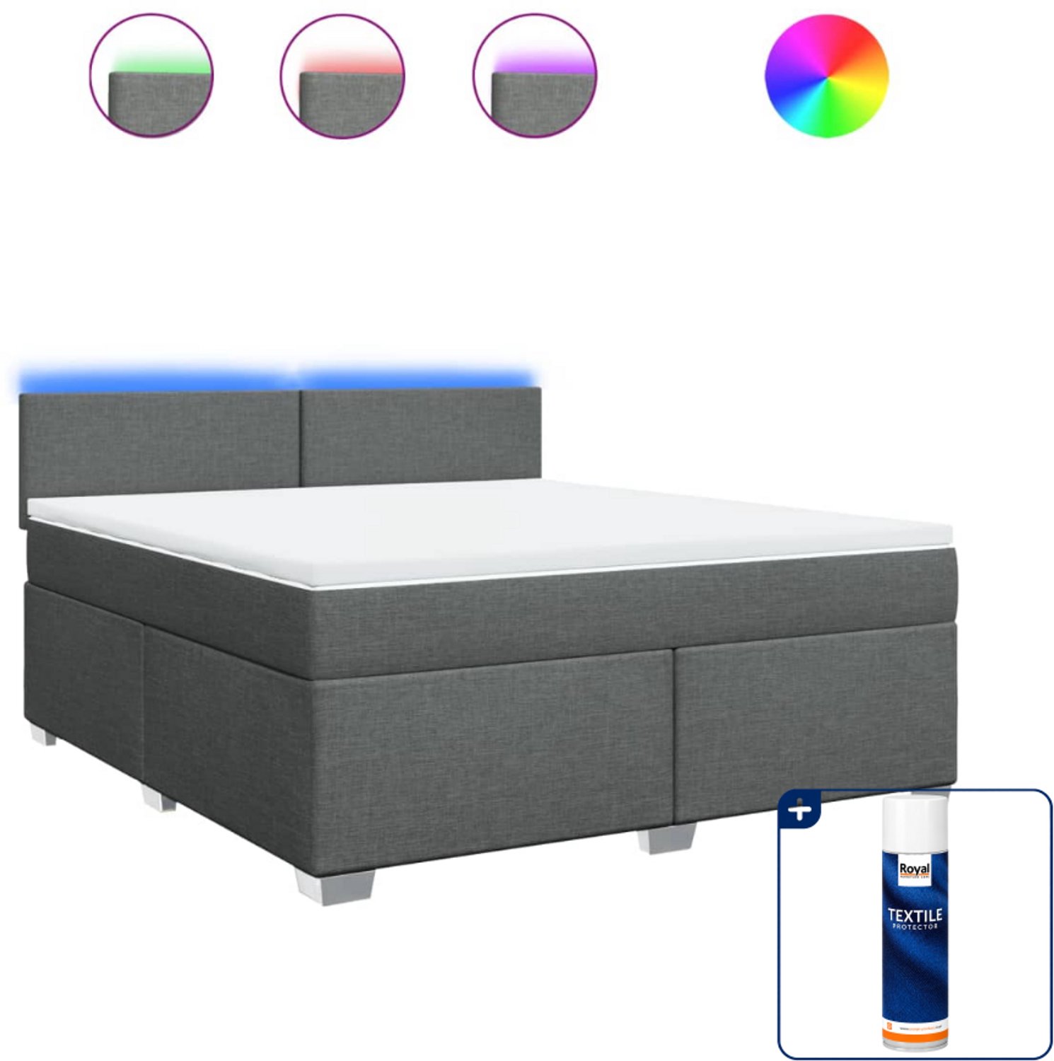 vidaXL Boxspring Kingsize - 180 x 200 cm - stof - donkergrijs - Inclusief textielbeschermer 500 ml