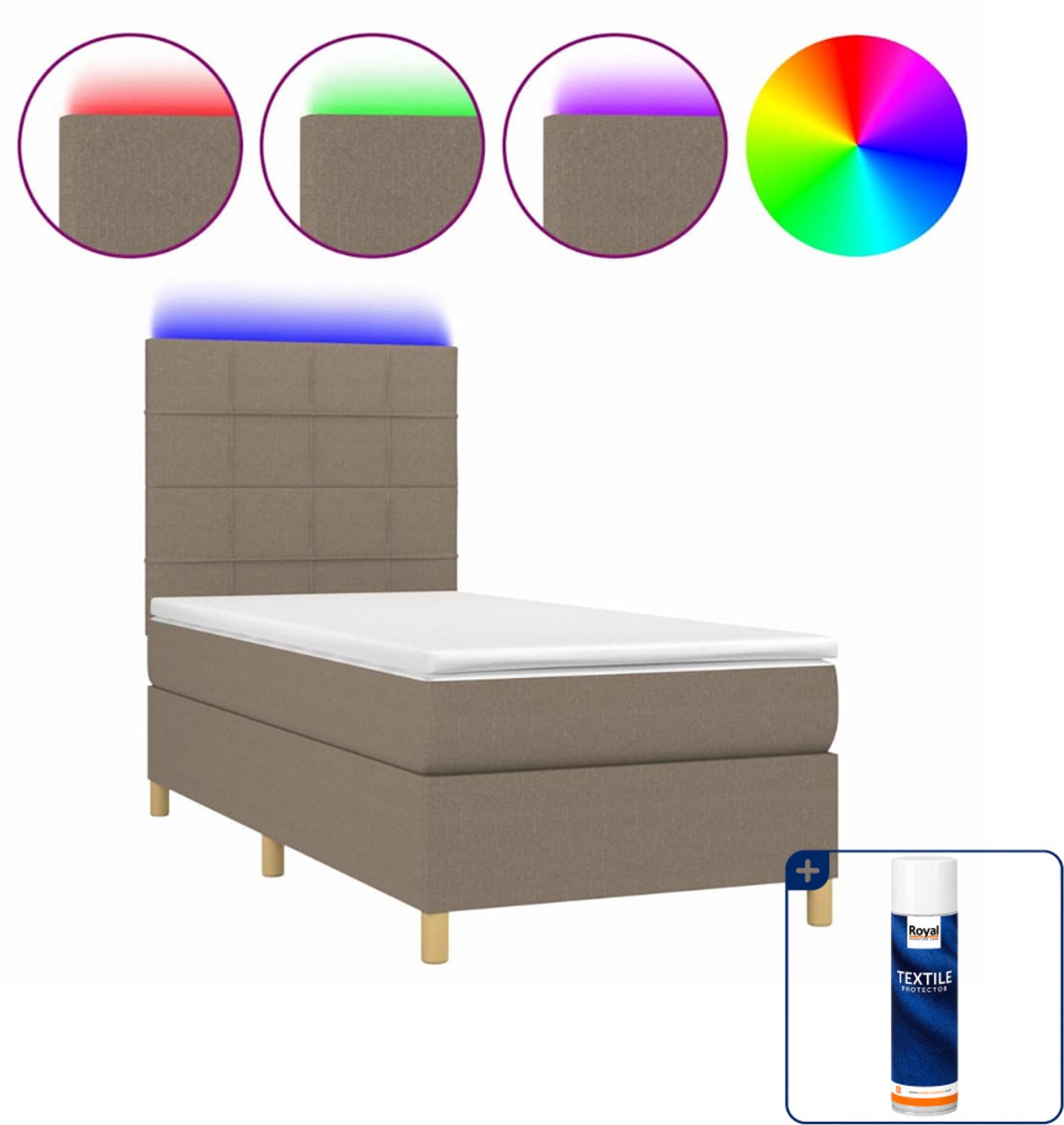 vidaXL boxspring met matras en led - 100 x 200 cm - taupe - Inclusief textielbeschermer 500 ml