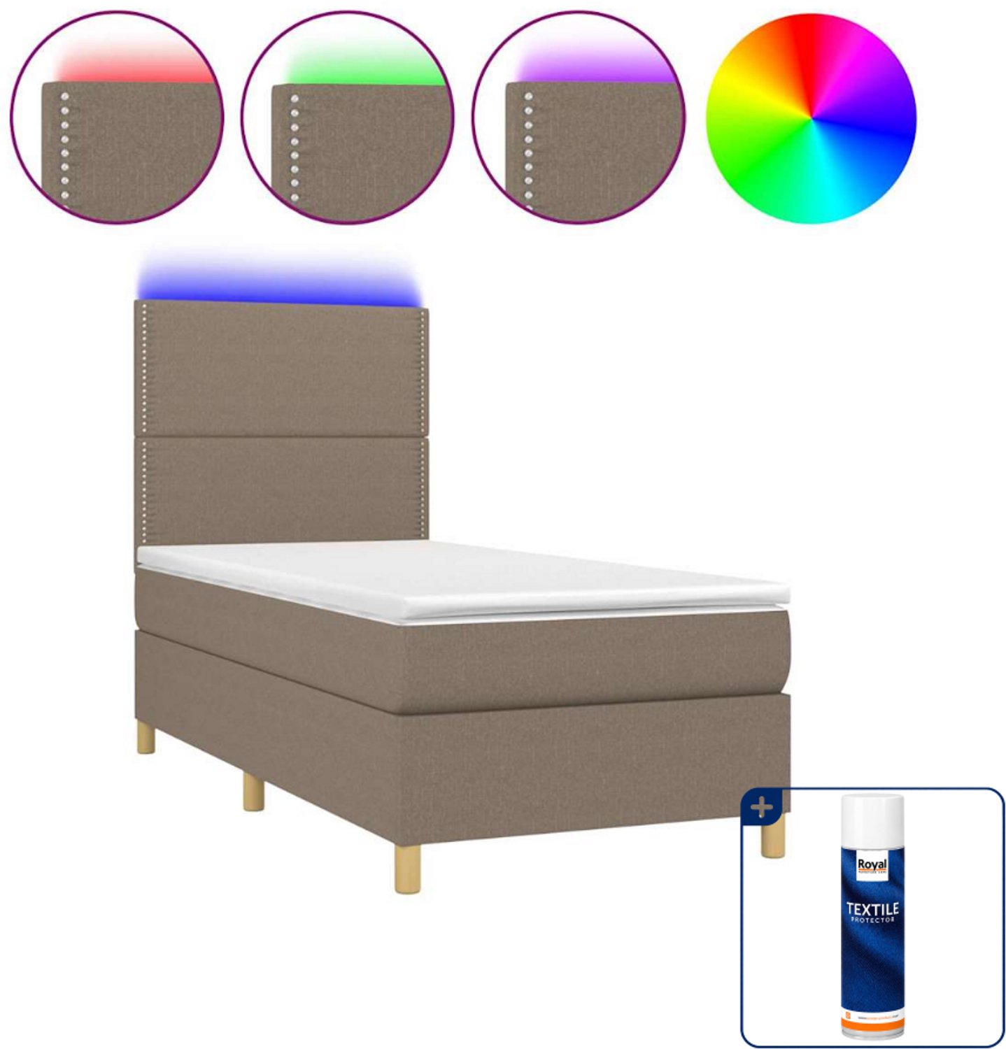 vidaXL boxspring met matras en led - 90 x 200 cm - taupe - Inclusief textielbeschermer 500 ml