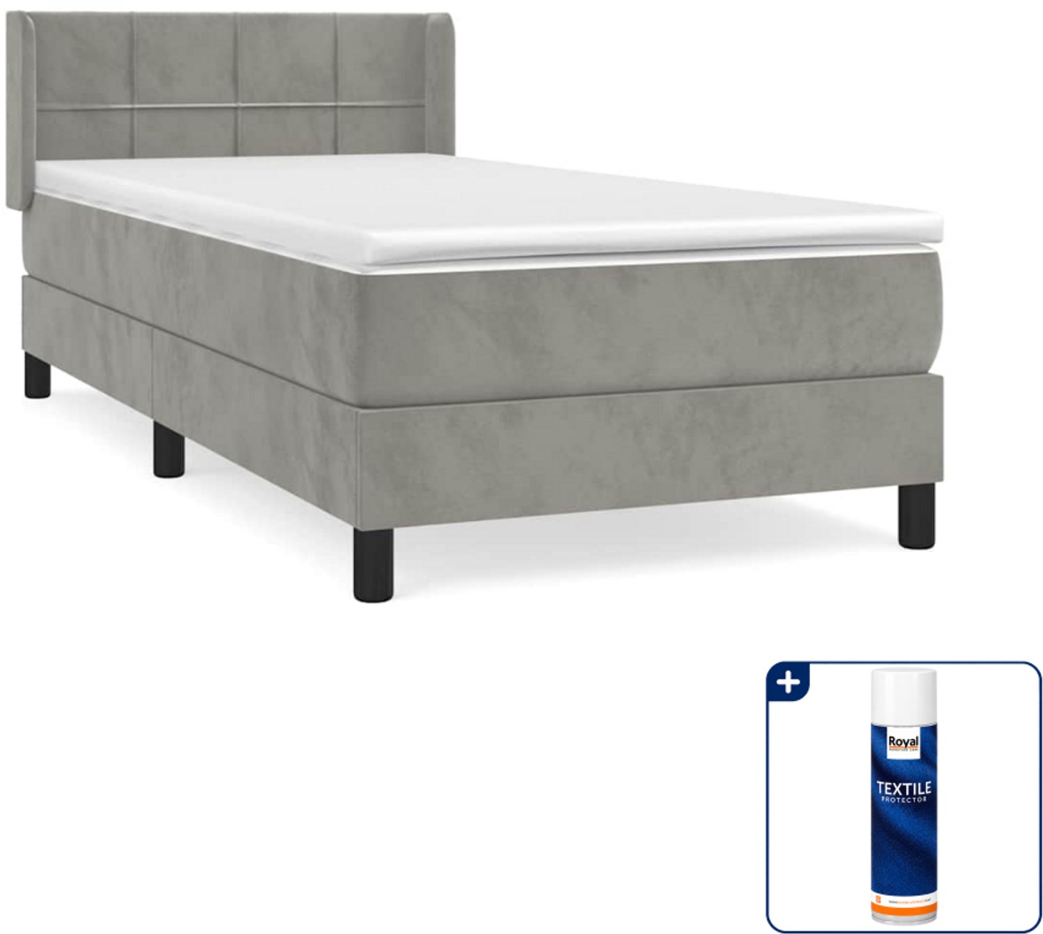 vidaXL boxspring met matras 90 x 190 cm - fluweel - lichtgrijs - Inclusief textielbeschermer 500 ml